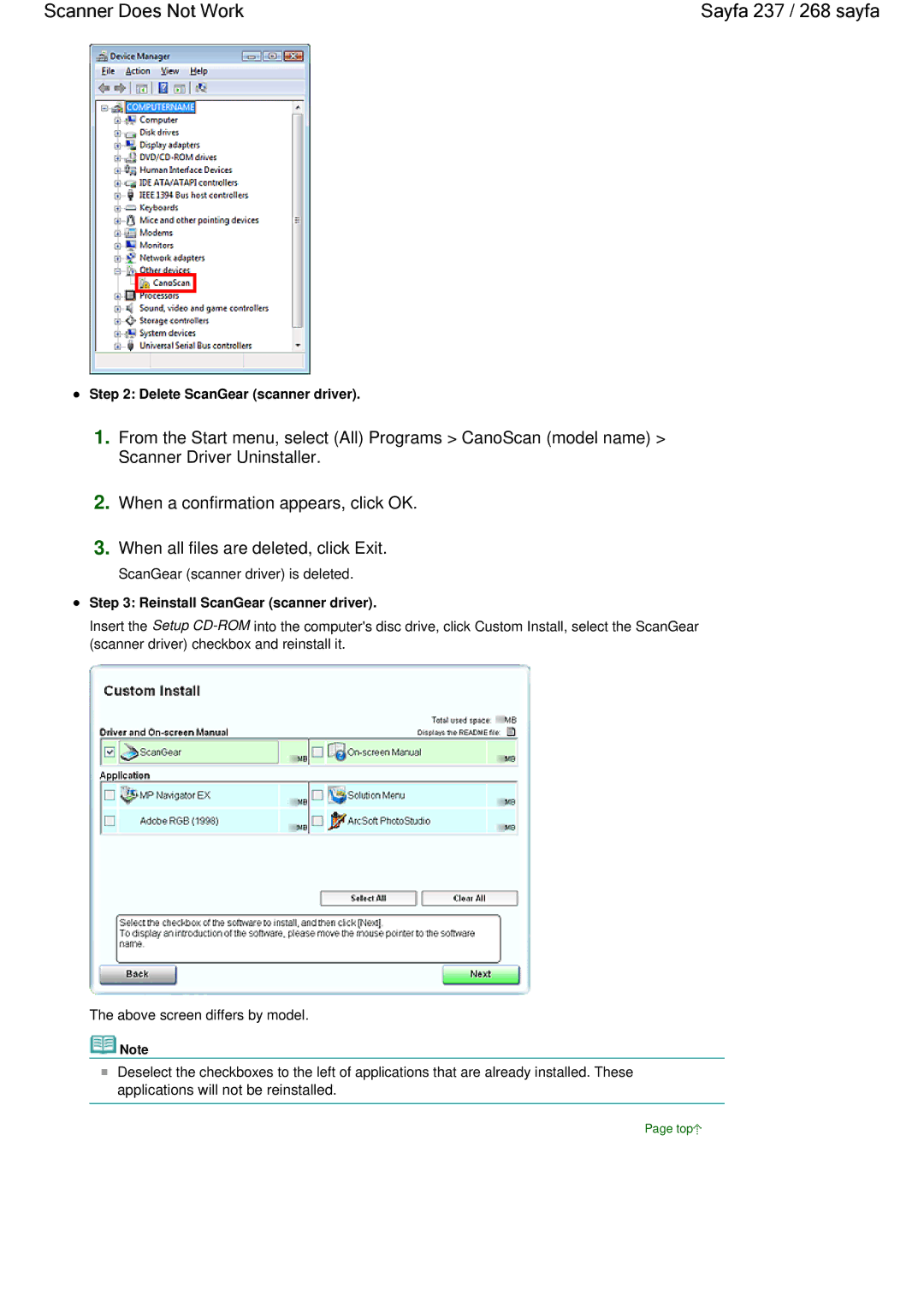 Canon 100 manual Scanner Does Not Work Sayfa 237 / 268 sayfa, When all files are deleted, click Exit 