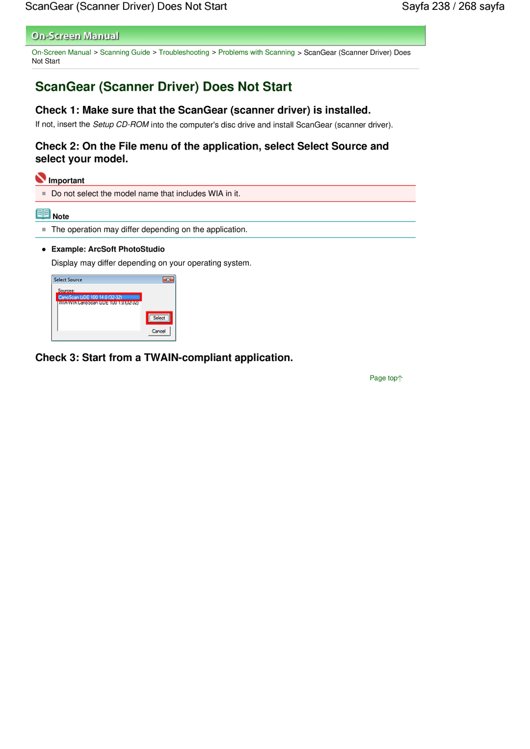 Canon 100 manual ScanGear Scanner Driver Does Not Start, Example ArcSoft PhotoStudio 