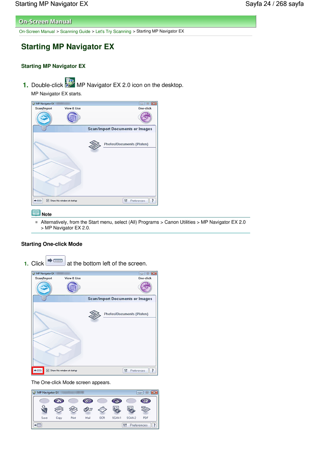 Canon 100 manual Starting MP Navigator EX Sayfa 24 / 268 sayfa, Double-click MP Navigator EX 2.0 icon on the desktop 