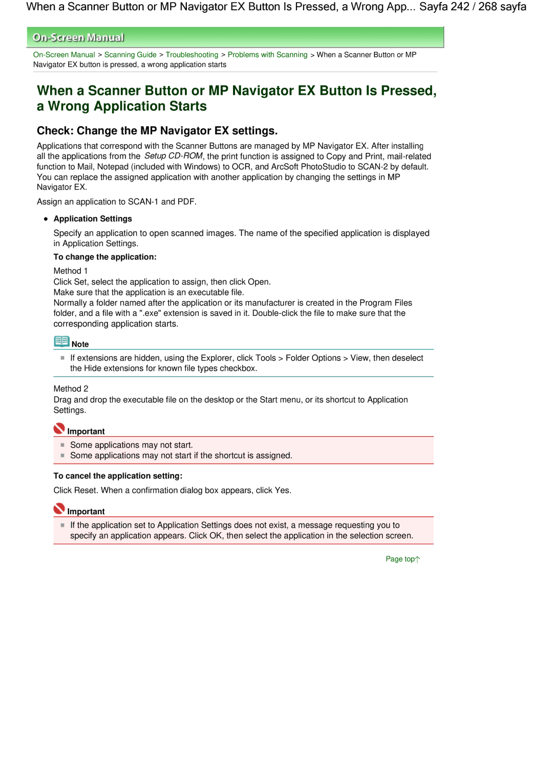 Canon 100 manual Application Settings, To change the application, To cancel the application setting 