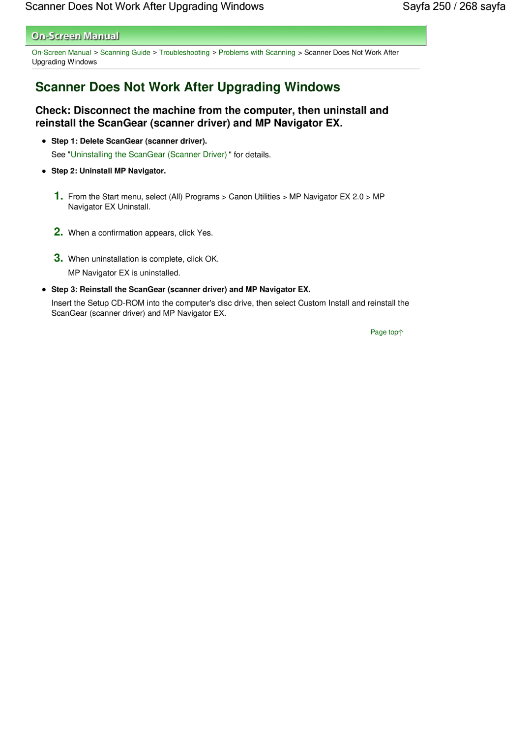 Canon 100 manual Scanner Does Not Work After Upgrading Windows, Uninstall MP Navigator 