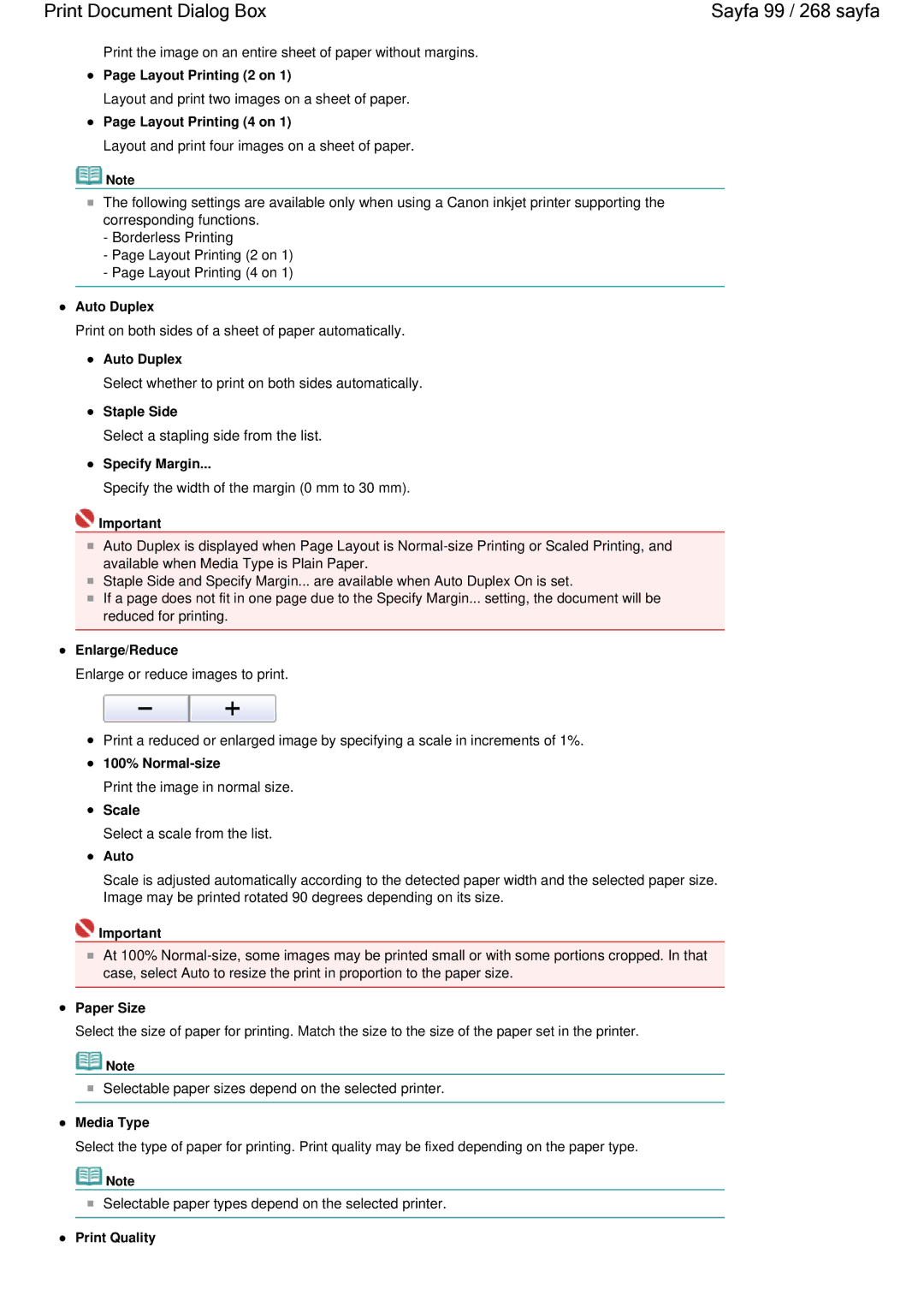 Canon 100 manual Print Document Dialog Box Sayfa 99 / 268 sayfa 