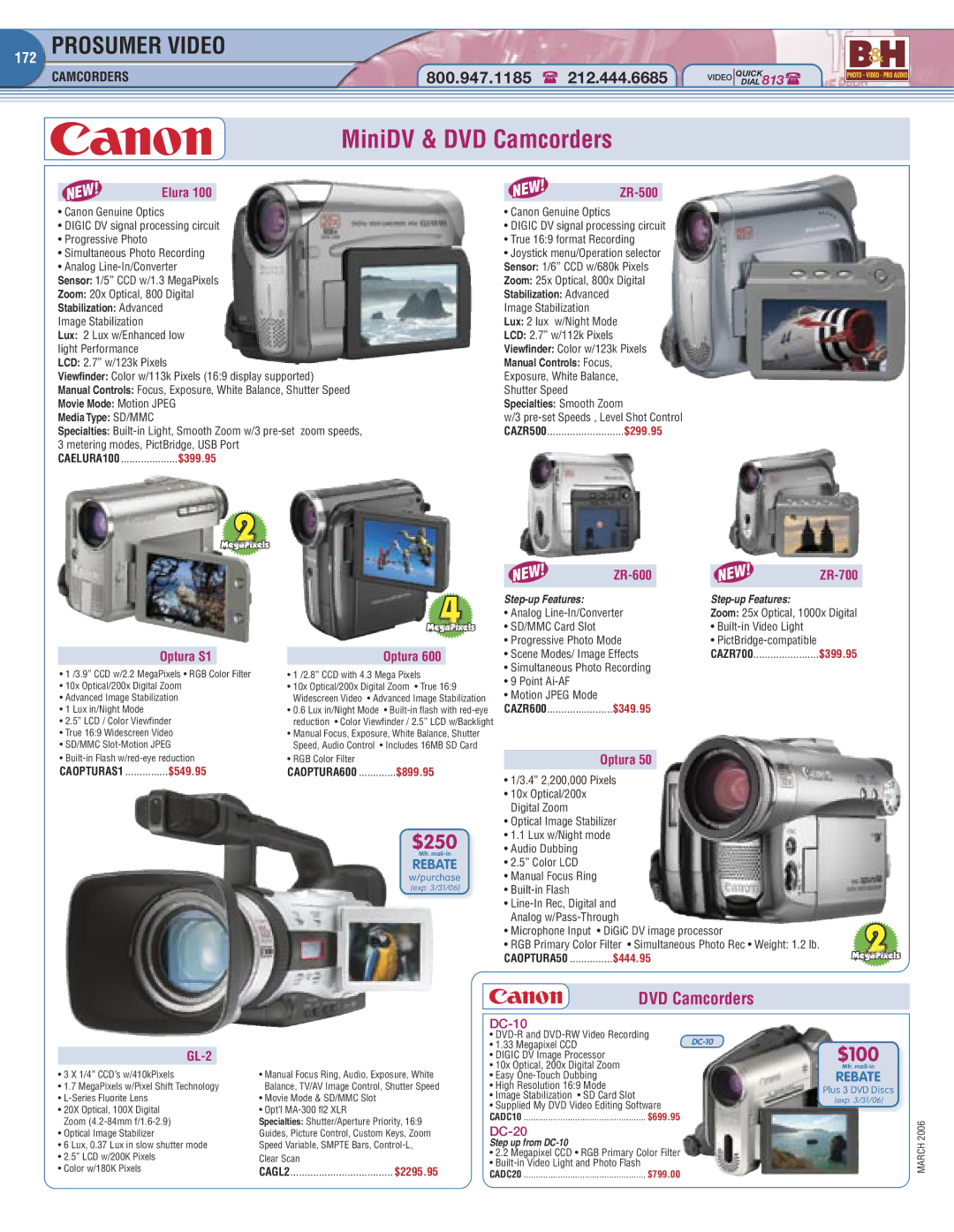 Canon 100 manual MiniDV & DVD Camcorders, Optura S1, GL-2 