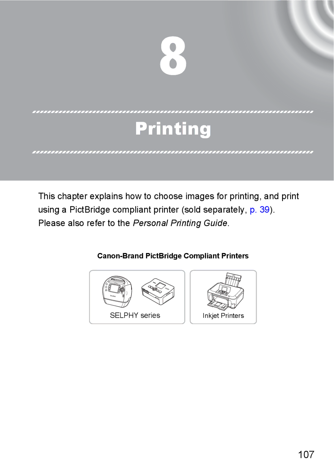 Canon 107 manual Printing 