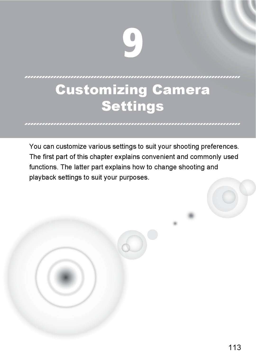 Canon 107 manual Customizing Camera Settings, 113 