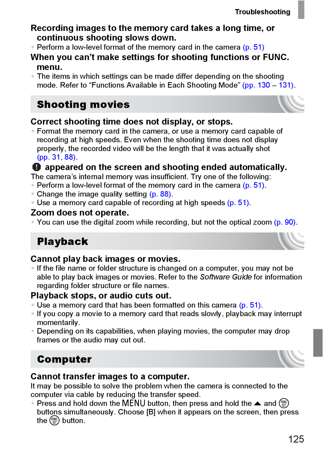 Canon 107 manual Shooting movies, Playback, Computer, 125 