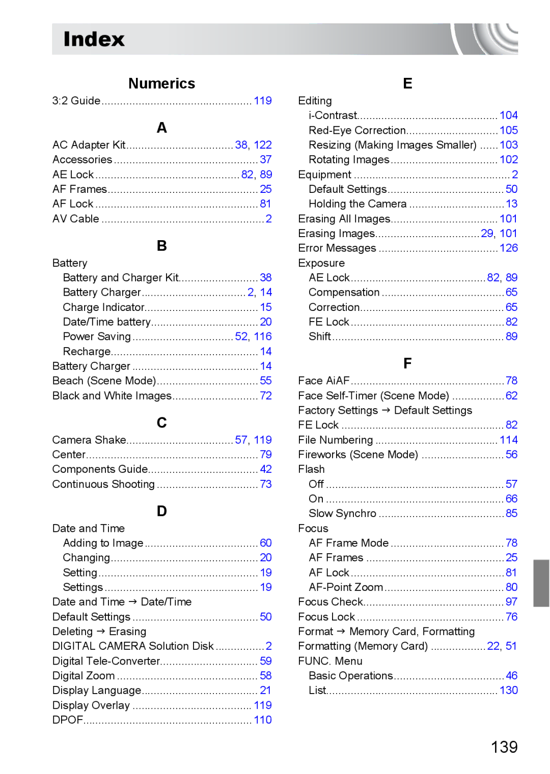 Canon 107 manual Index, 139 