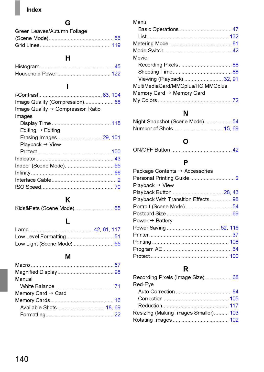 Canon 107 manual 140, Index 