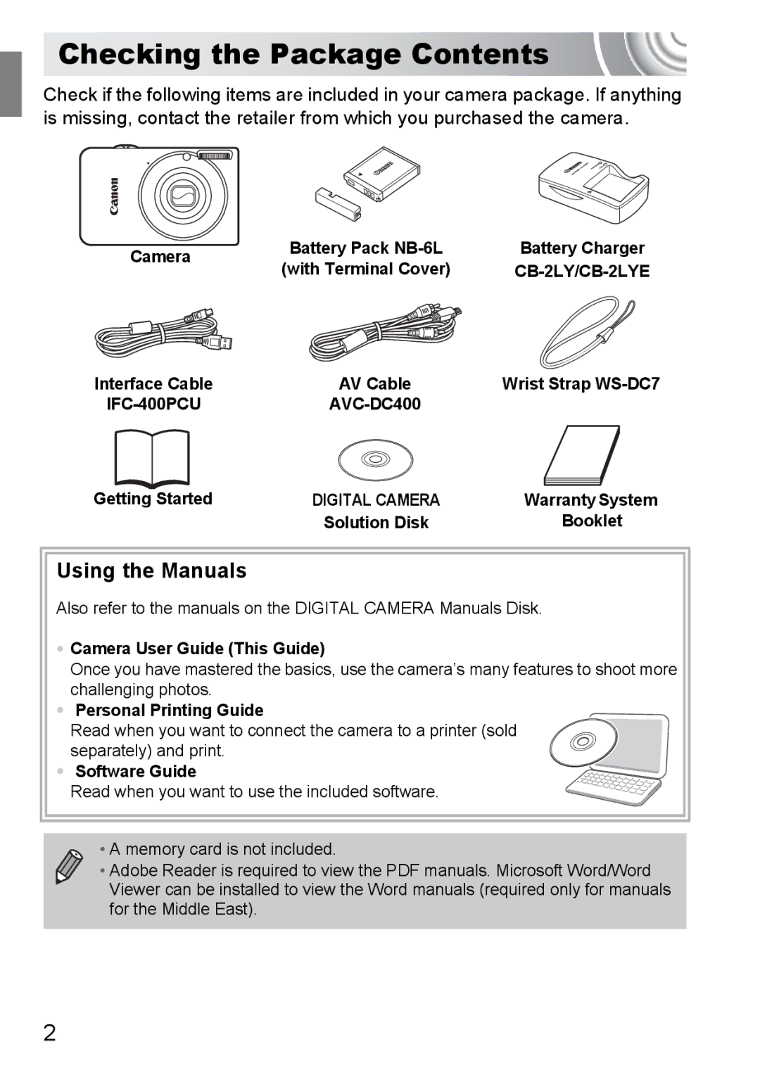 Canon 107 manual Checking the Package Contents 