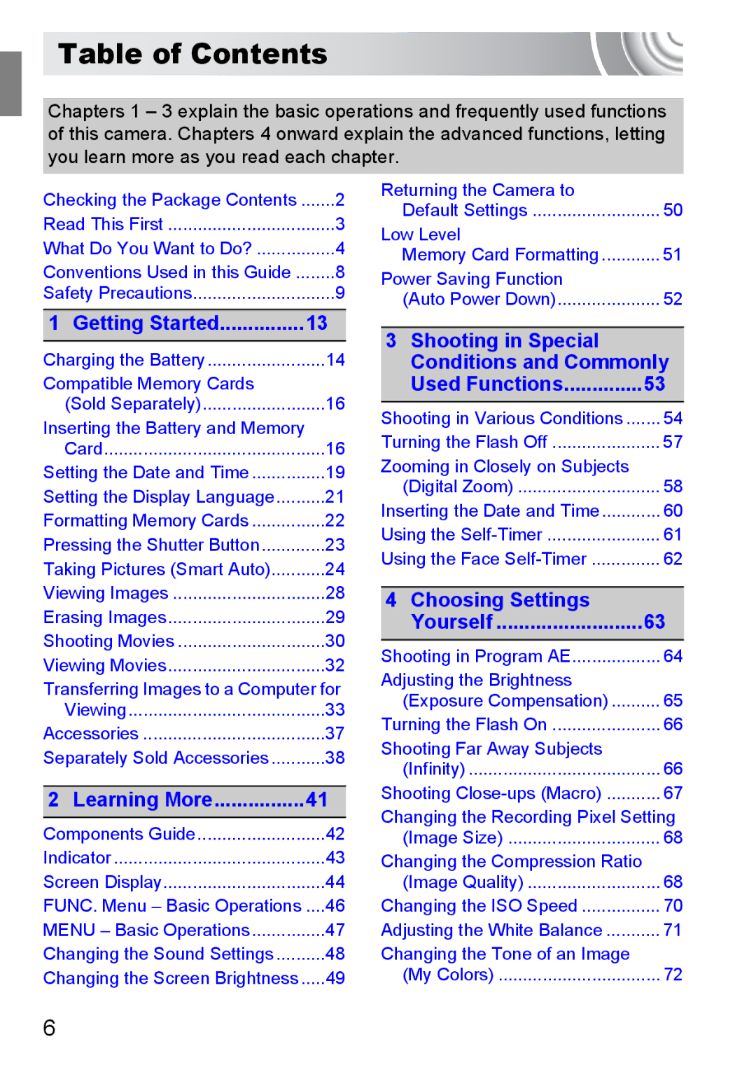 Canon 107 manual Table of Contents 