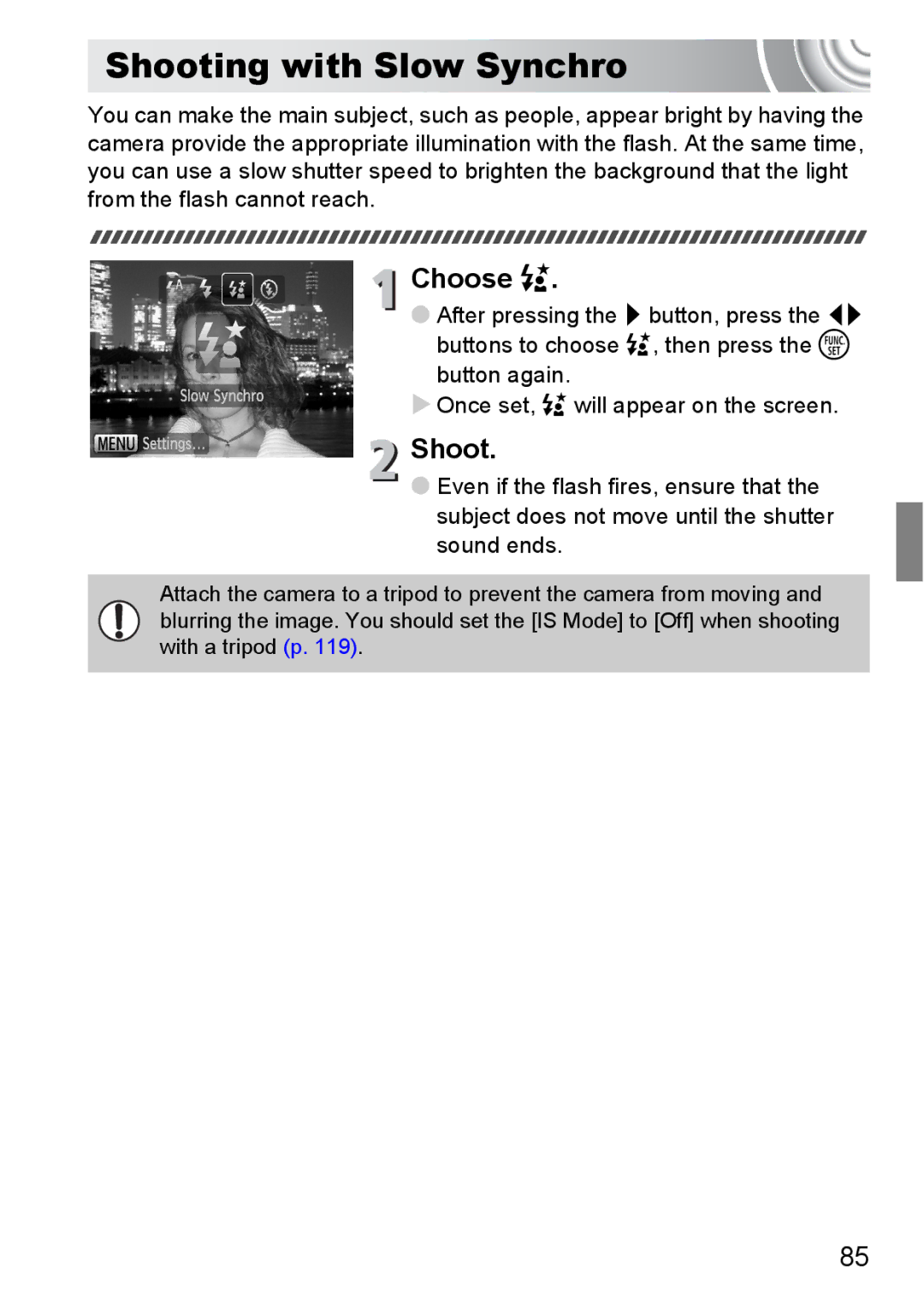 Canon 107 manual Shooting with Slow Synchro, Choose … 