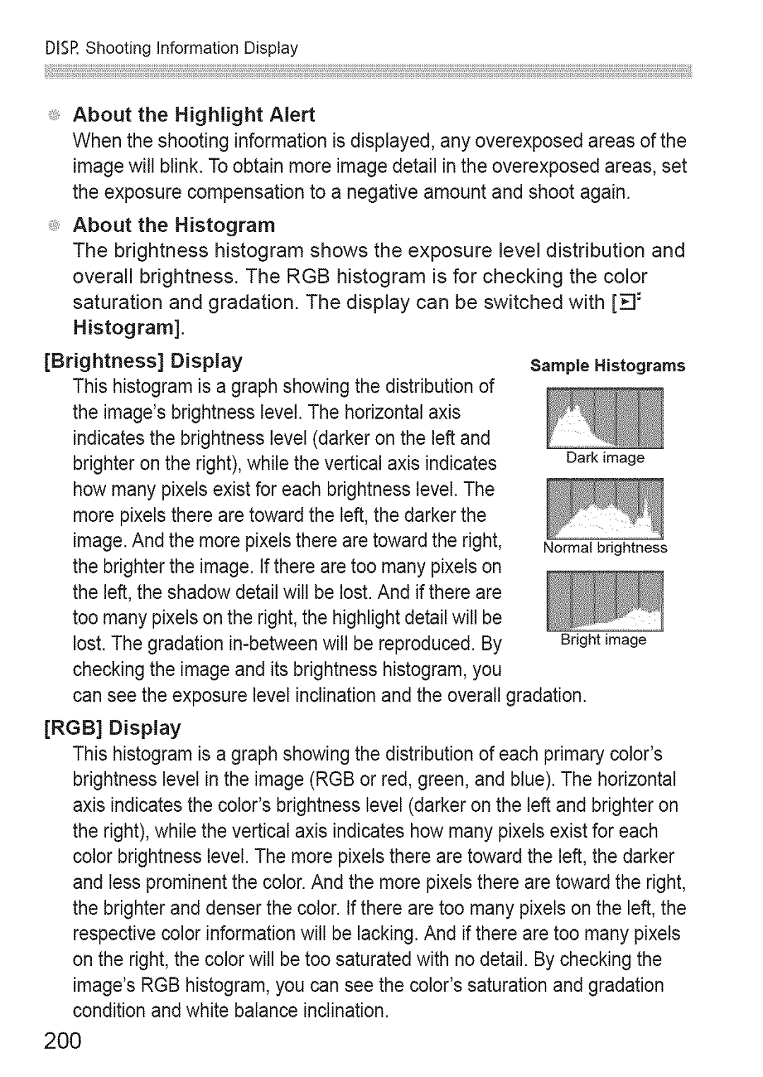 Canon 1100D manual 200, SampleHistograms 