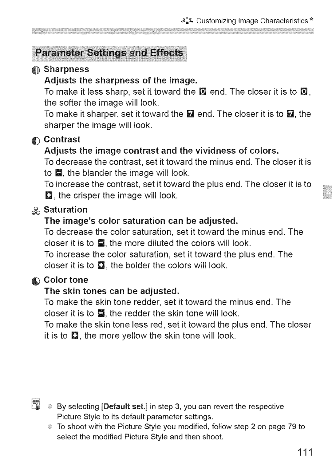 Canon 1100D manual Customizing Image Characteristics 