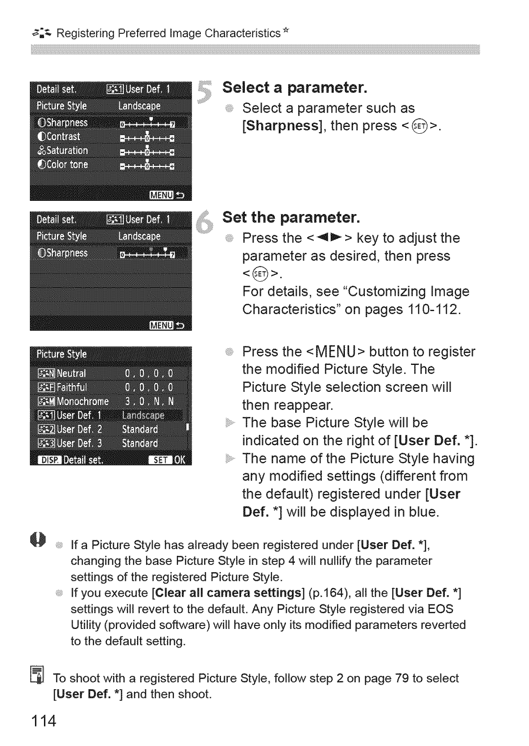 Canon 1100D manual Set Parameter, 114, Select a parameter 