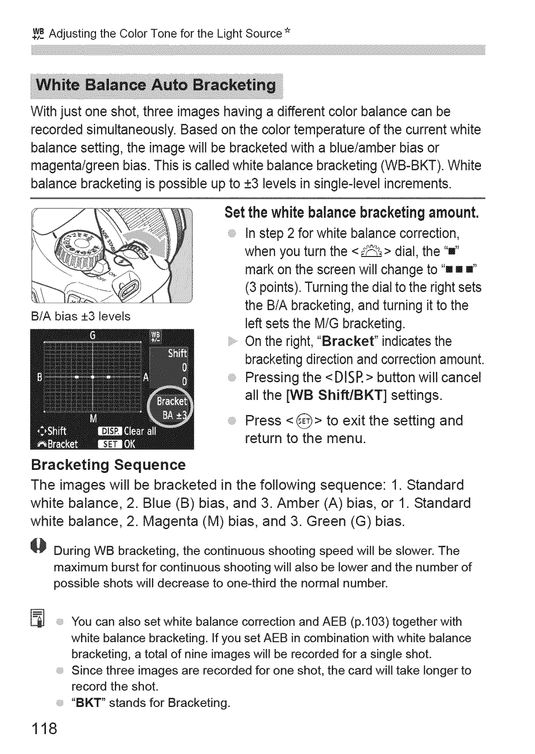 Canon 1100D manual Bracketing Sequence, 118 