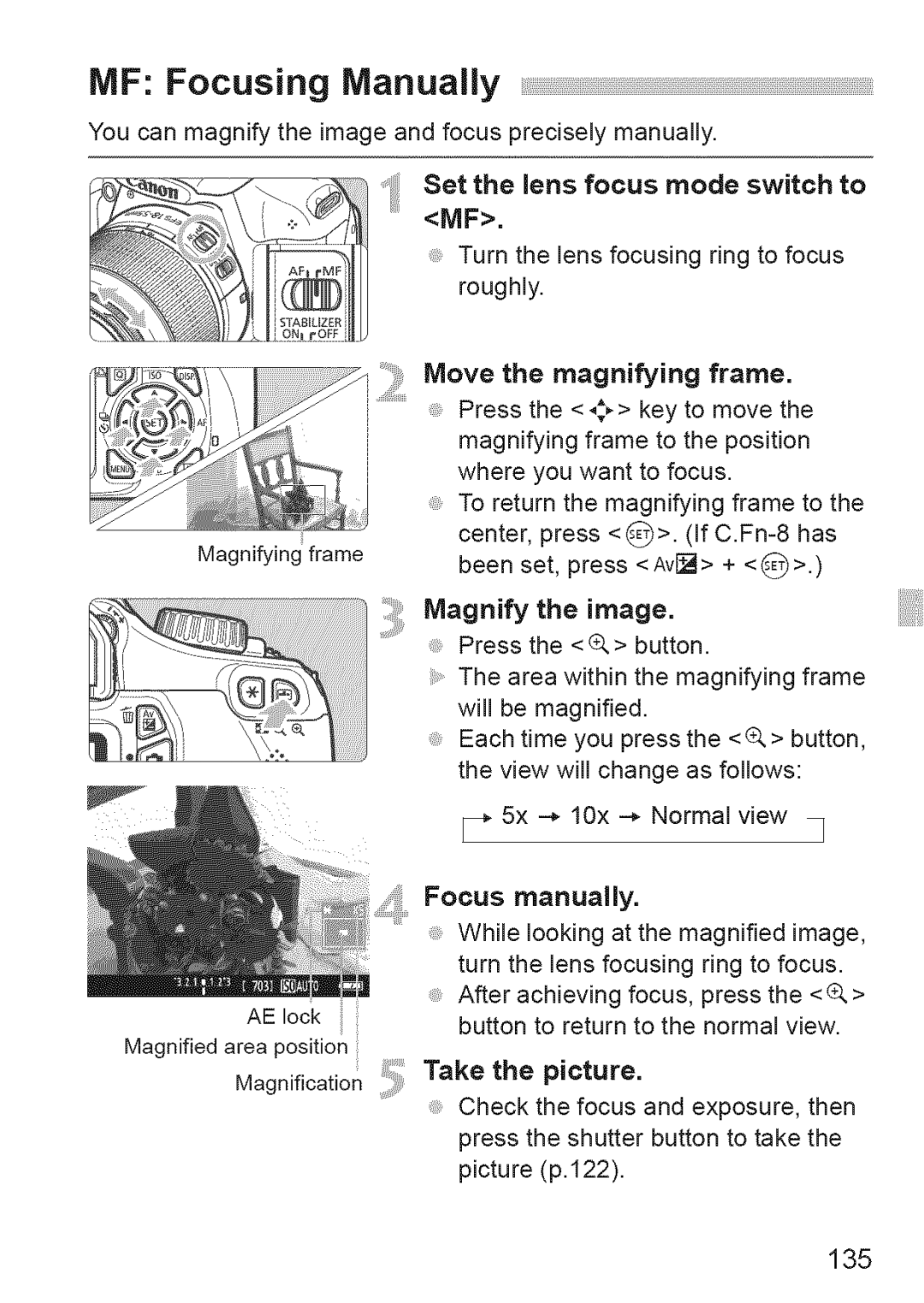 Canon 1100D manual MF Focusing Manually, 135 