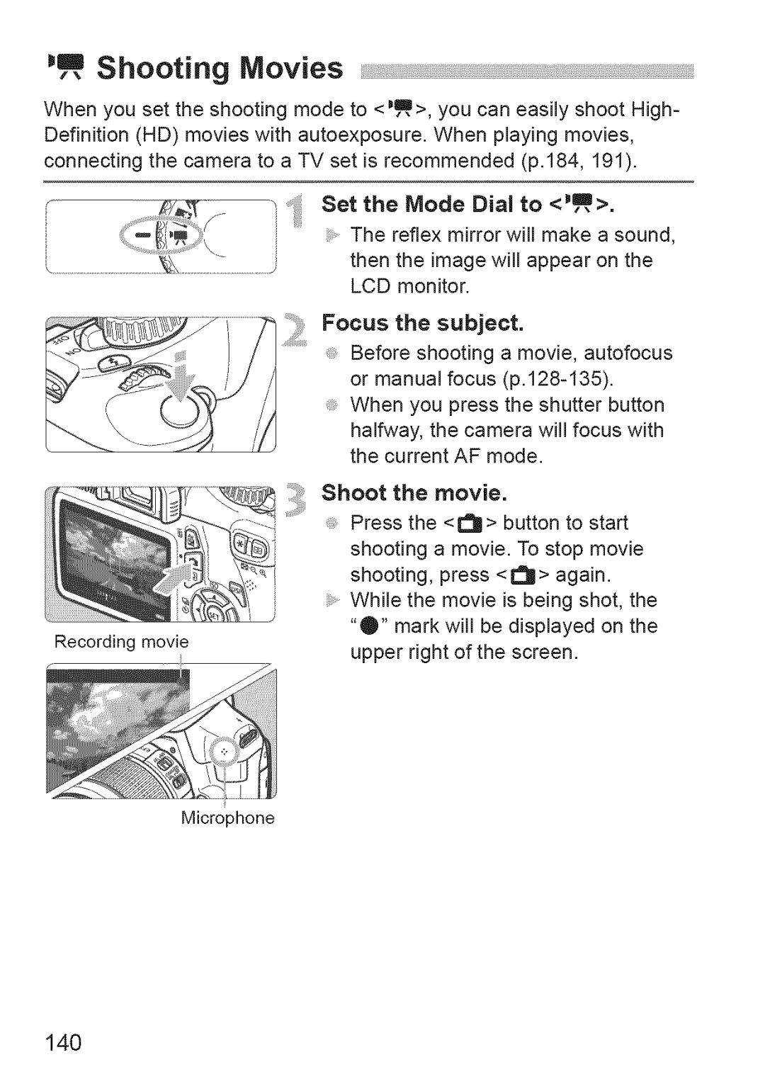 Canon 1100D manual 140, Set the Mode Dial to J, Shoot 