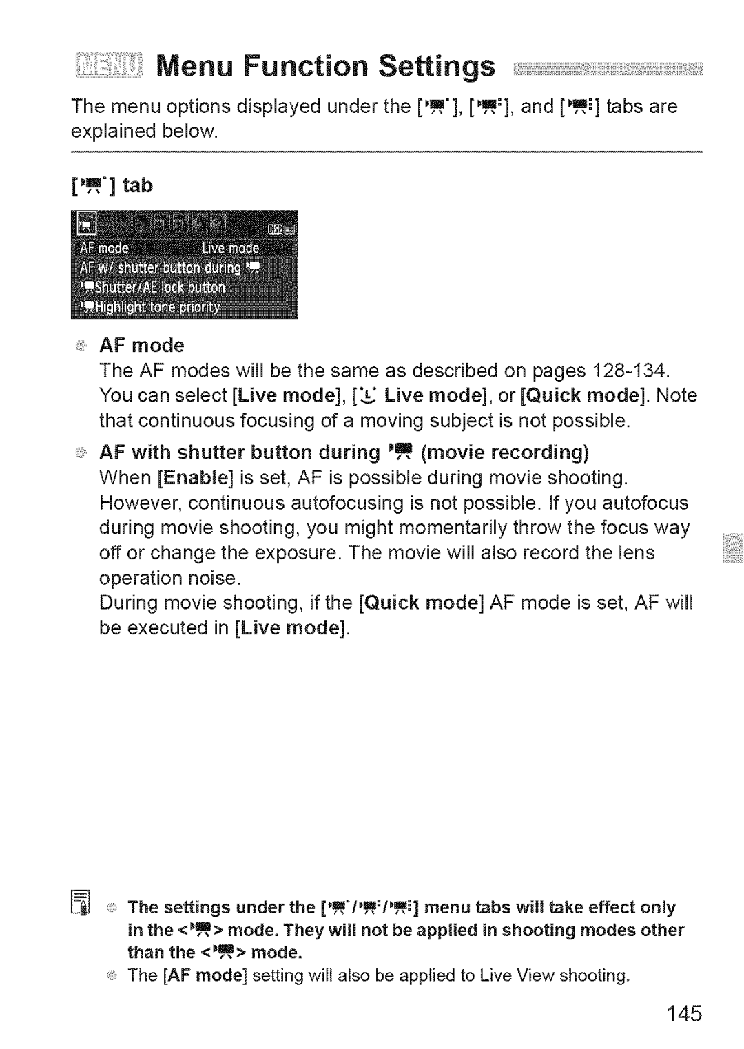 Canon 1100D manual Menu Function Settings, 145 
