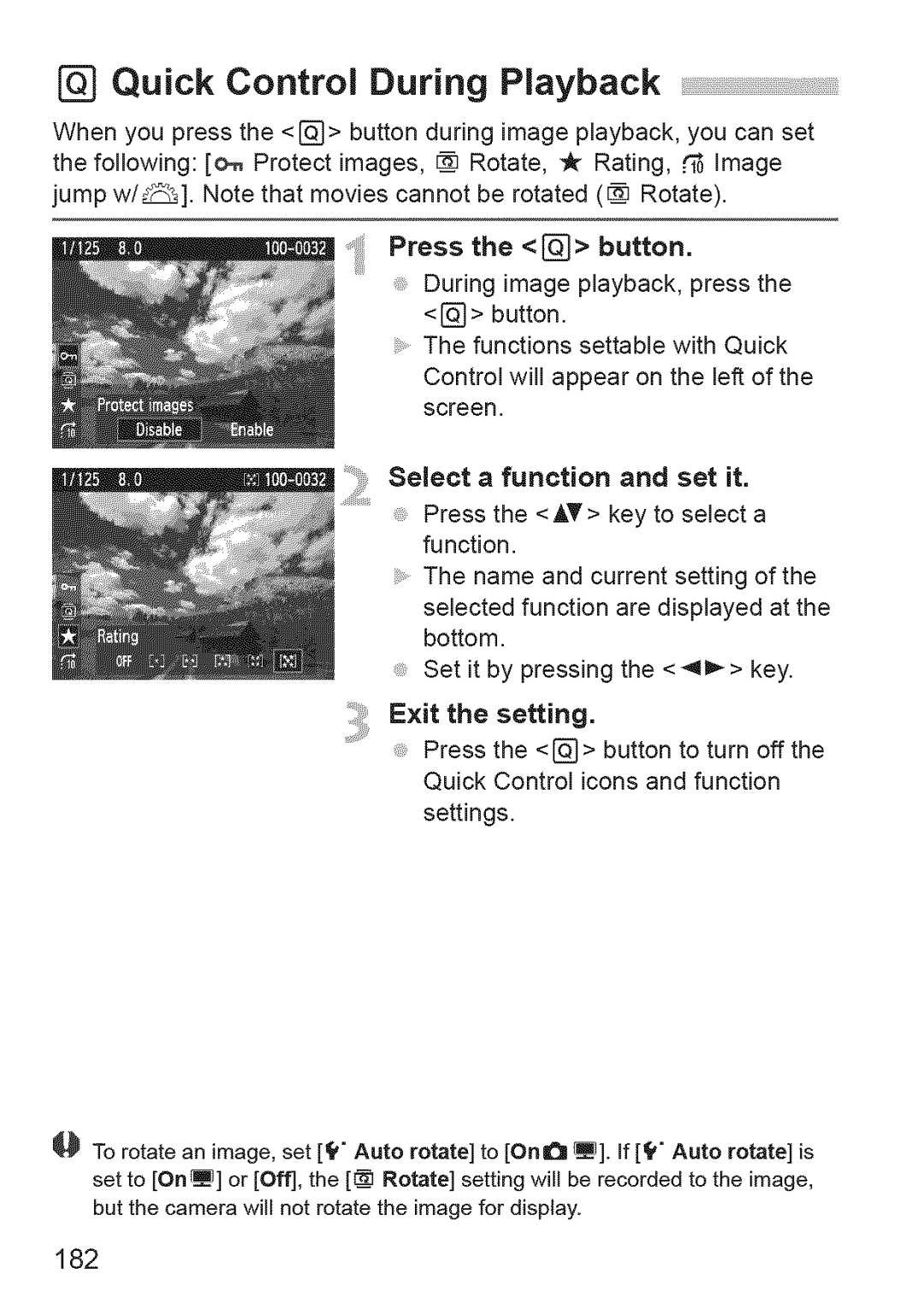 Canon 1100D manual Quick Control During Playback, 182 