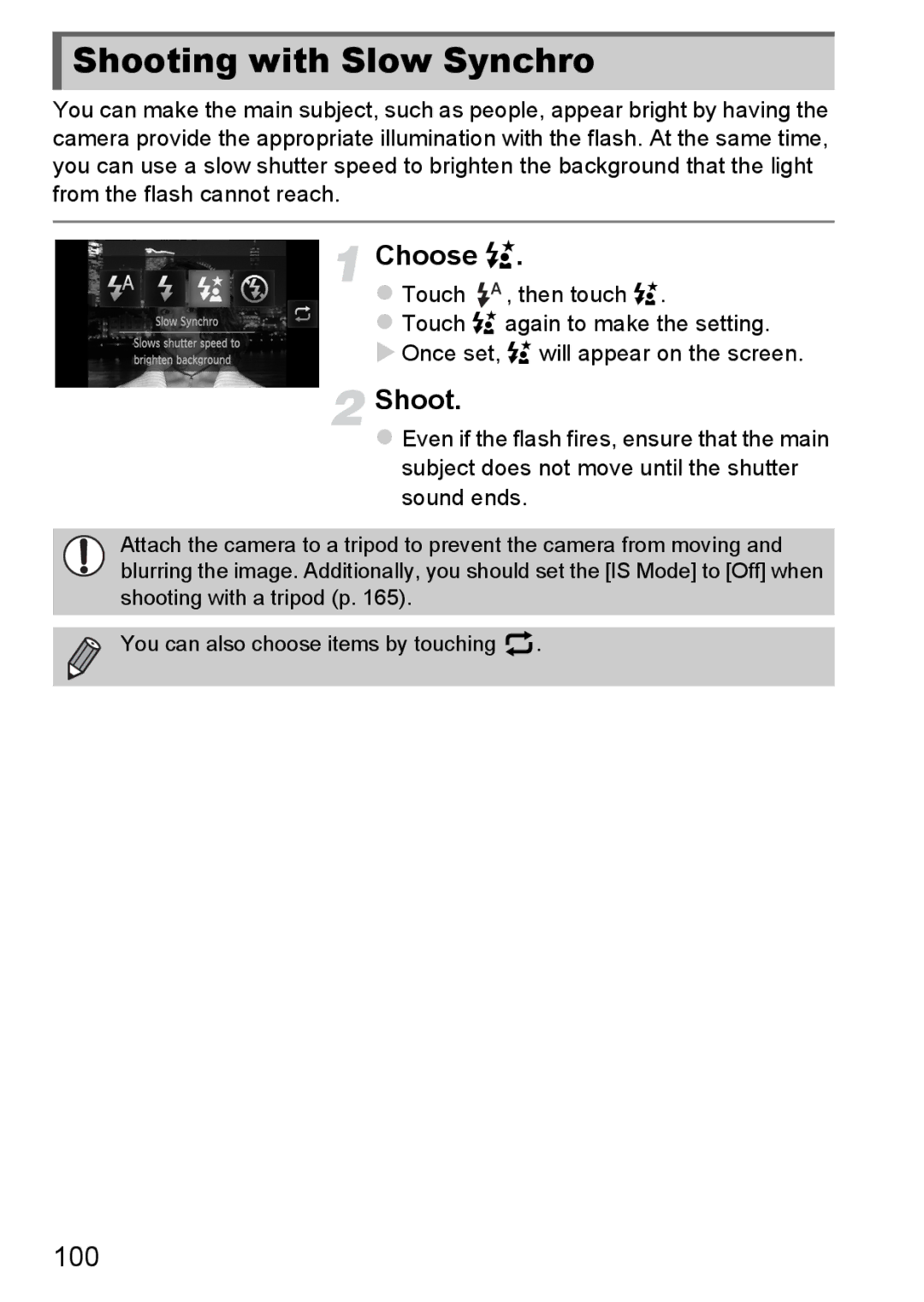 Canon 1100HS manual Shooting with Slow Synchro, Choose Z 