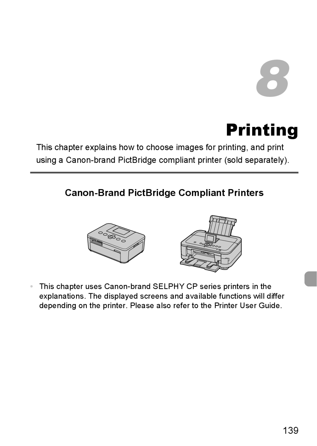 Canon 1100HS manual Canon-Brand PictBridge Compliant Printers, 139 