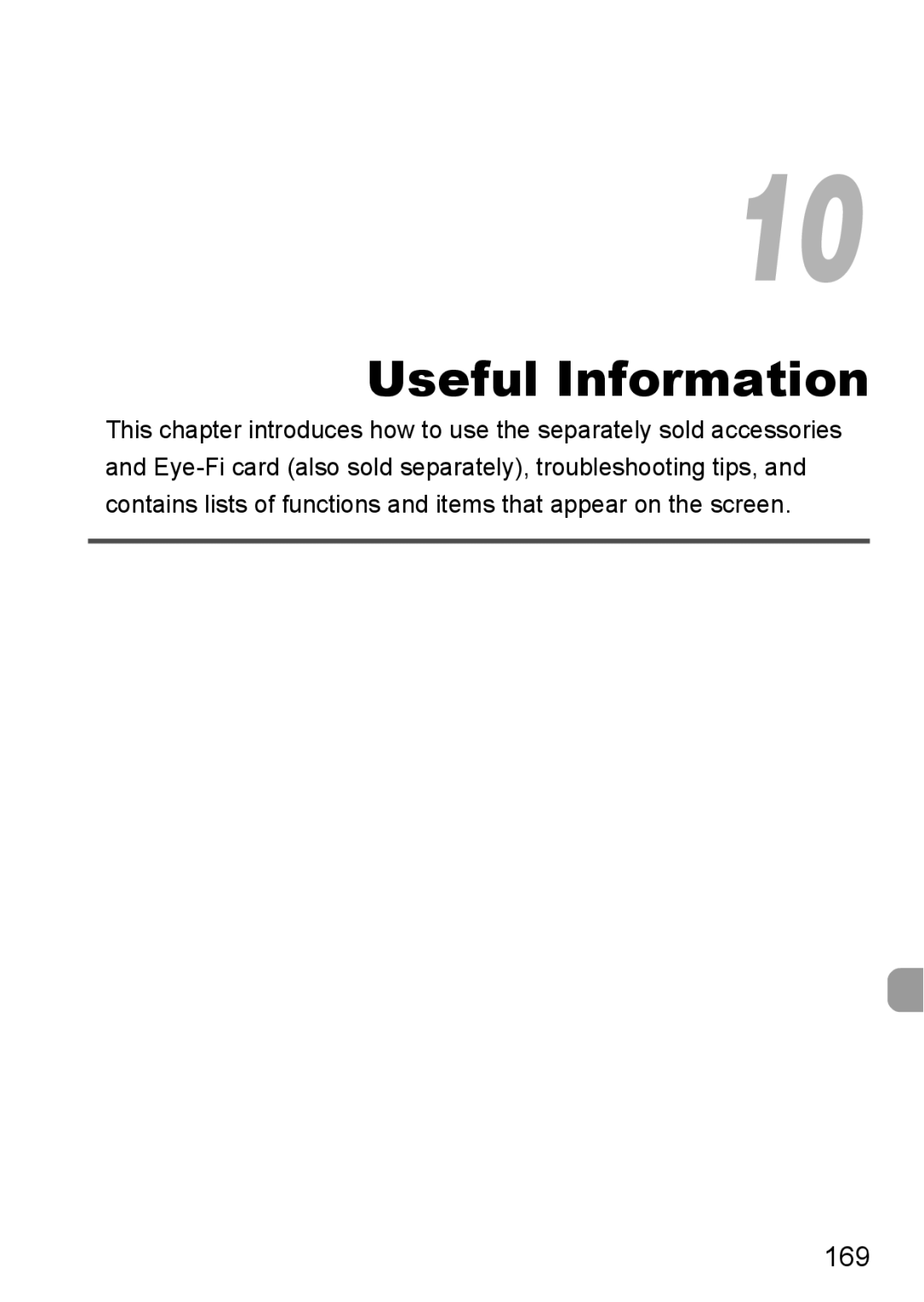 Canon 1100HS manual Useful Information, 169 