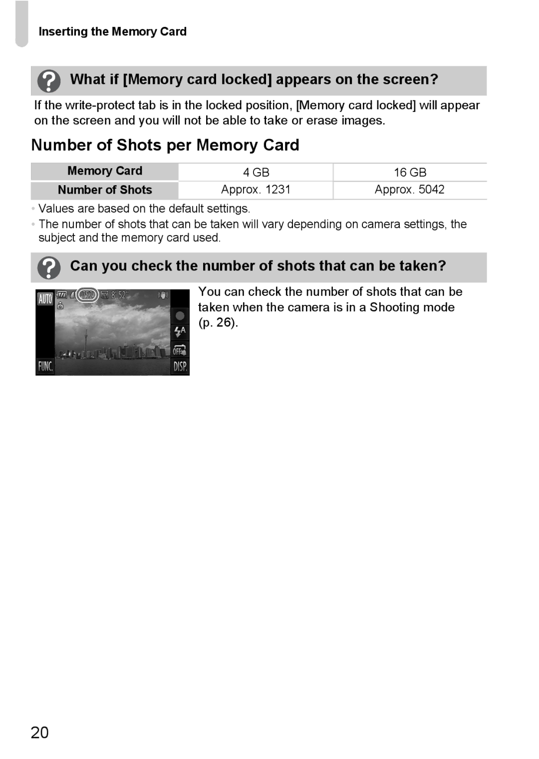 Canon 1100HS manual Number of Shots per Memory Card, What if Memory card locked appears on the screen? 