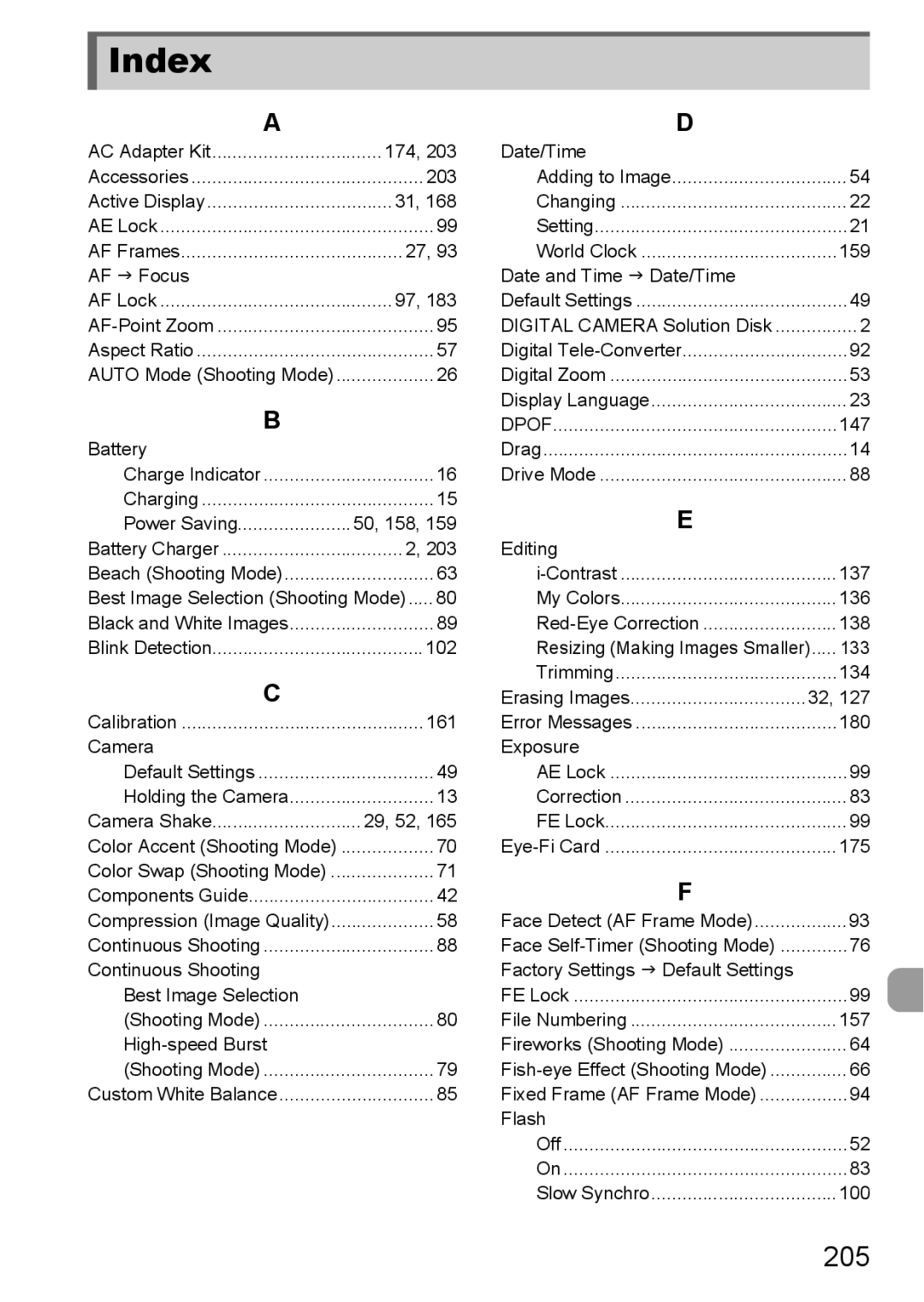 Canon 1100HS manual Index, 205 