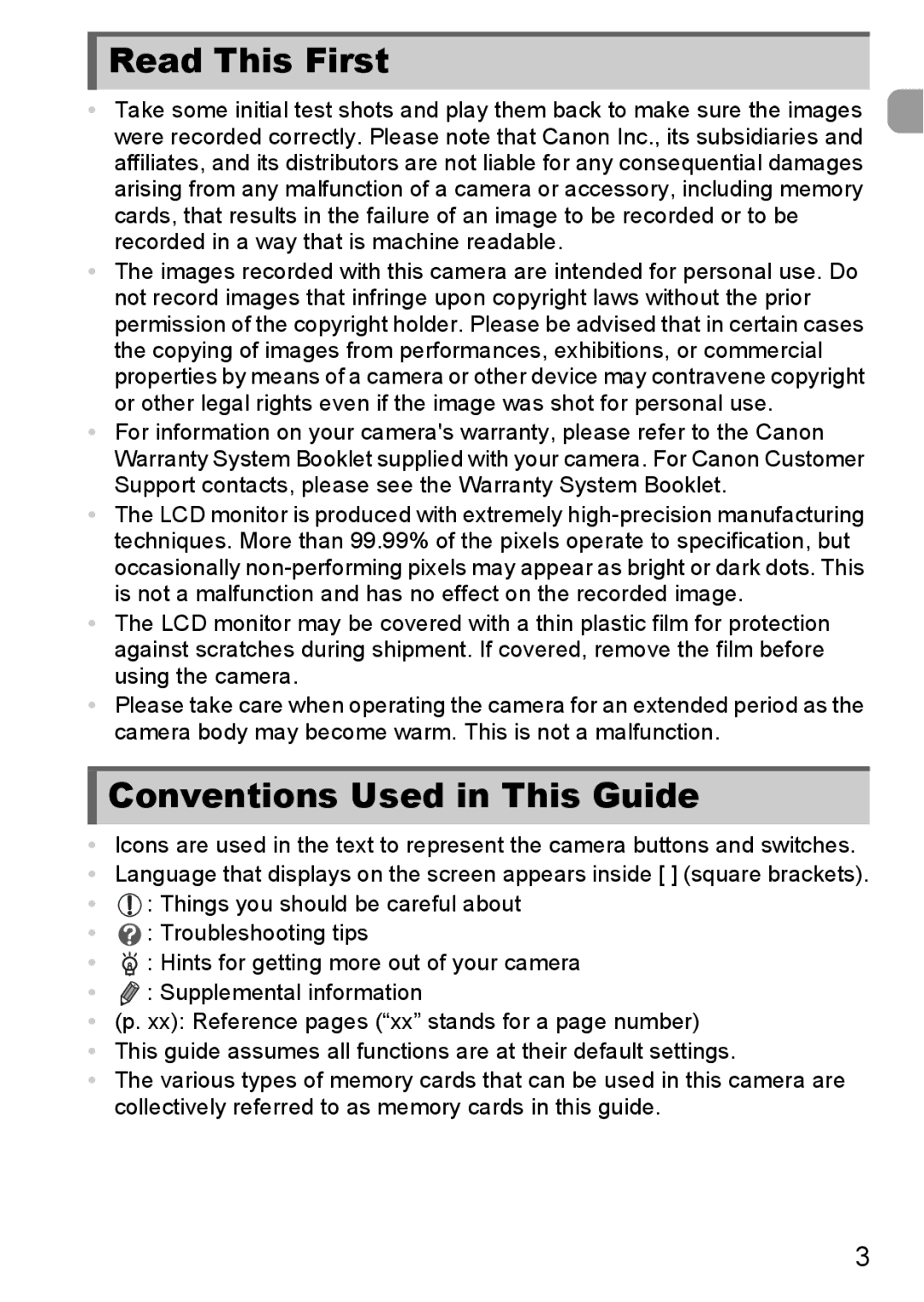 Canon 1100HS manual Read This First, Conventions Used in This Guide 