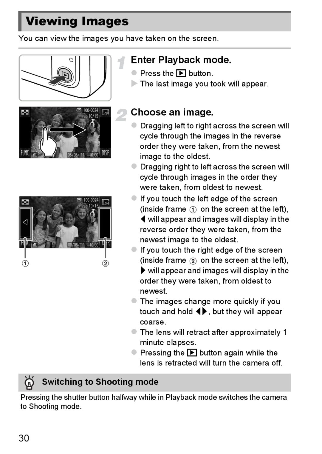 Canon 1100HS manual Viewing Images, Choose an image, Switching to Shooting mode 