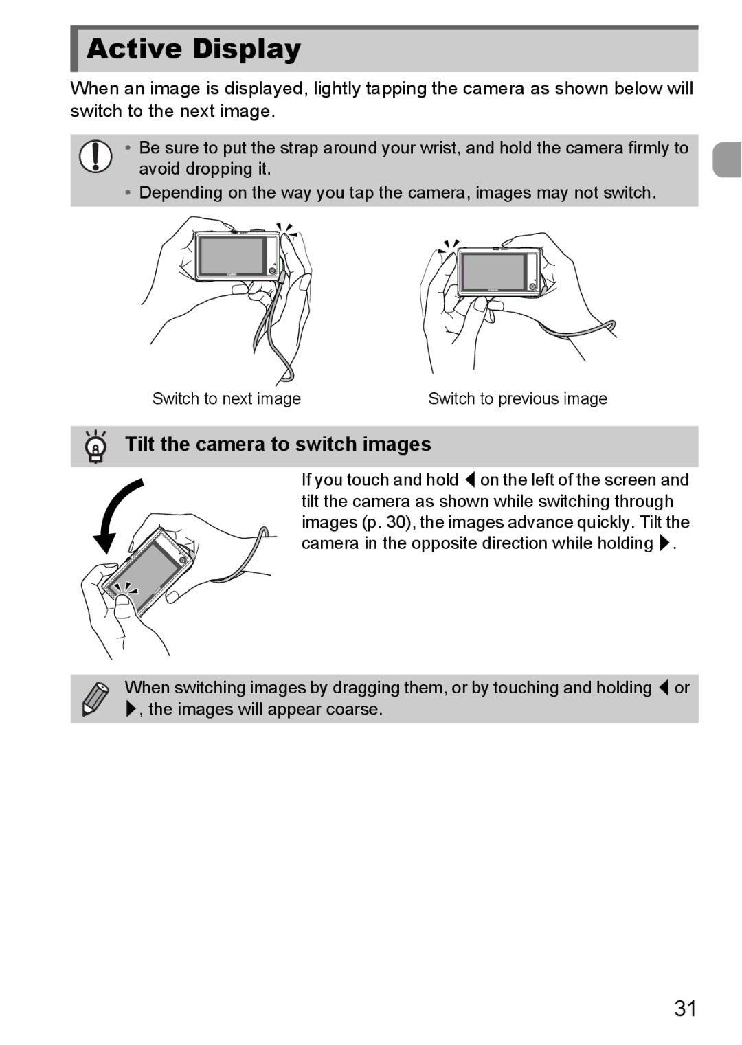 Canon 1100HS manual Active Display, Tilt the camera to switch images 