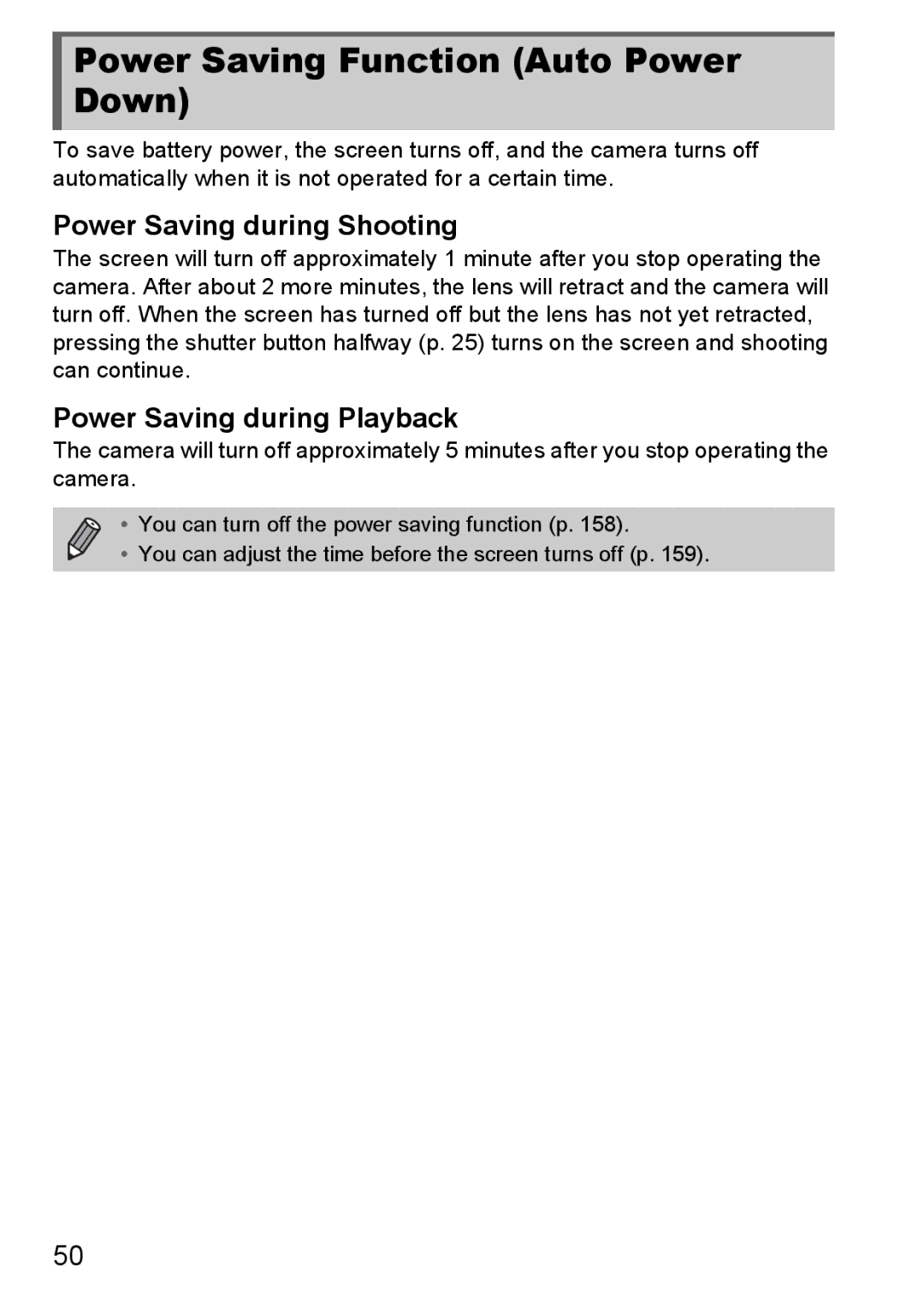 Canon 1100HS manual Power Saving Function Auto Power Down, Power Saving during Shooting, Power Saving during Playback 