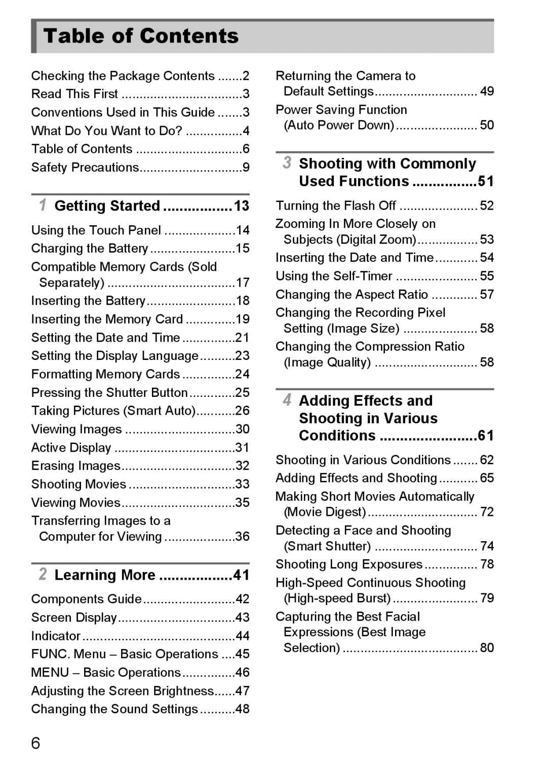 Canon 1100HS manual Table of Contents 