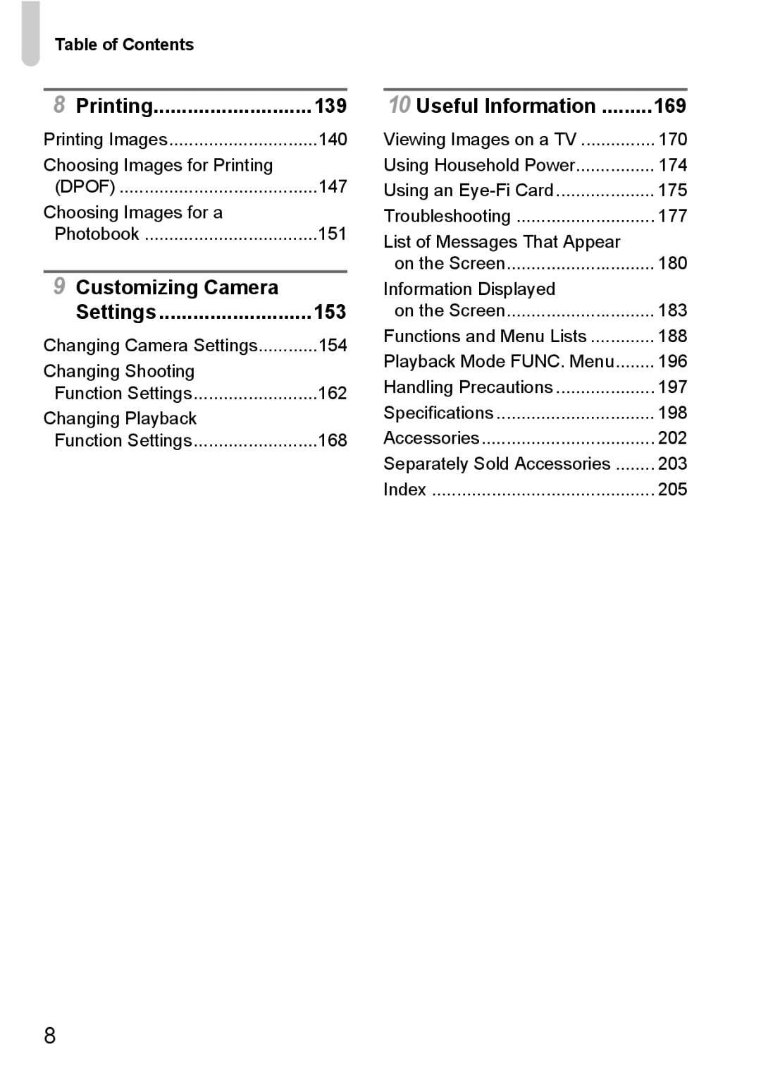 Canon 1100HS manual 169, Customizing Camera, 139, 153 