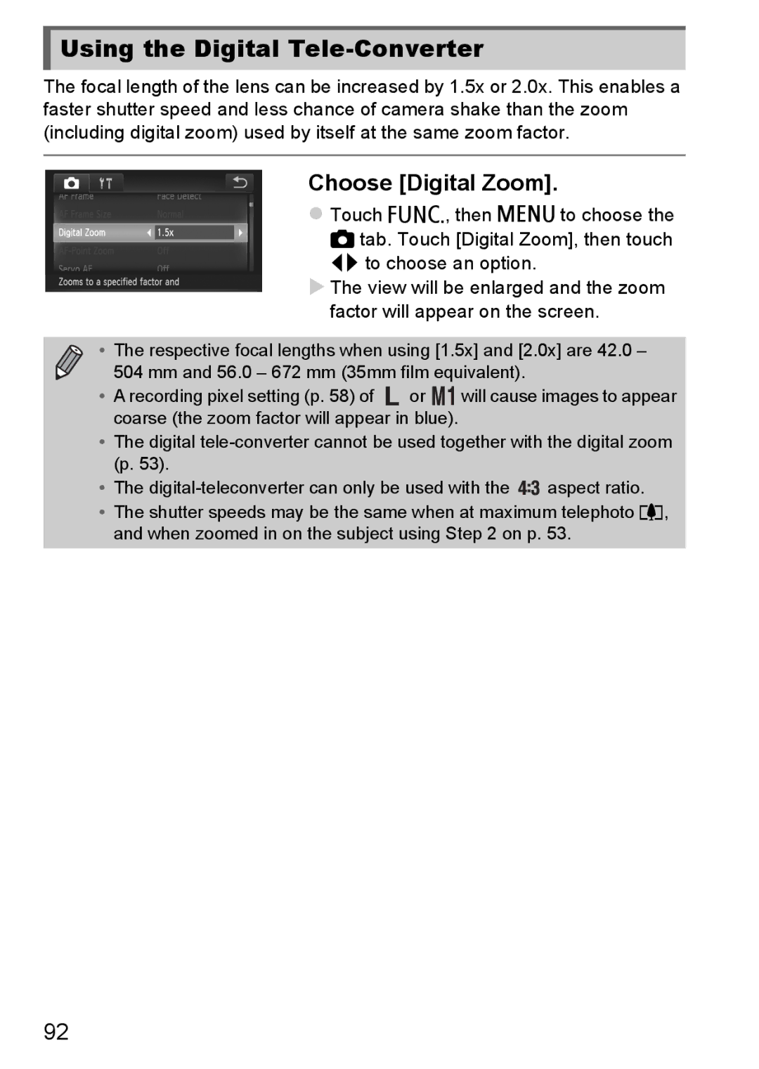 Canon 1100HS manual Using the Digital Tele-Converter, Choose Digital Zoom 