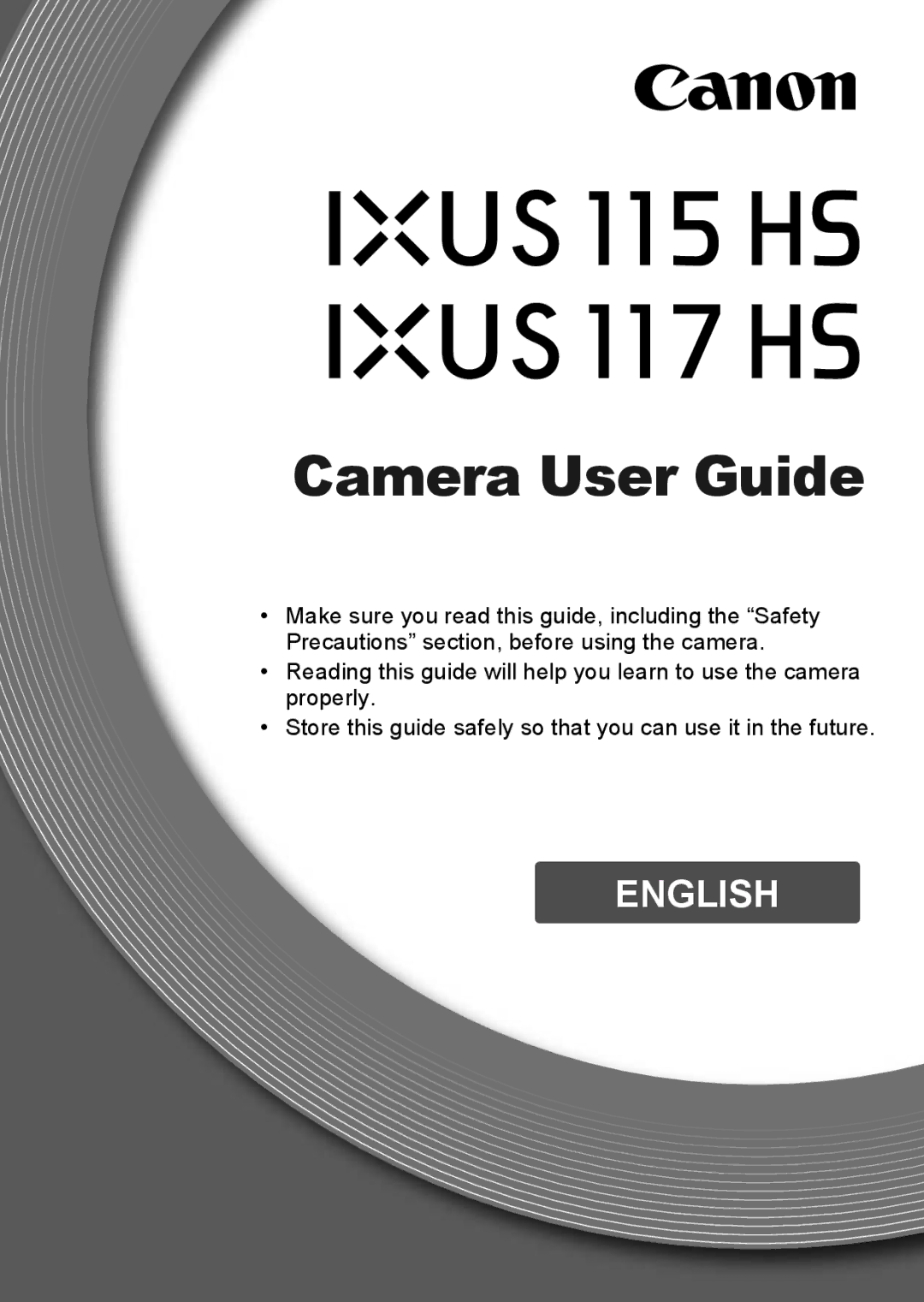 Canon 115 HS, 117 HS manual Camera User Guide 