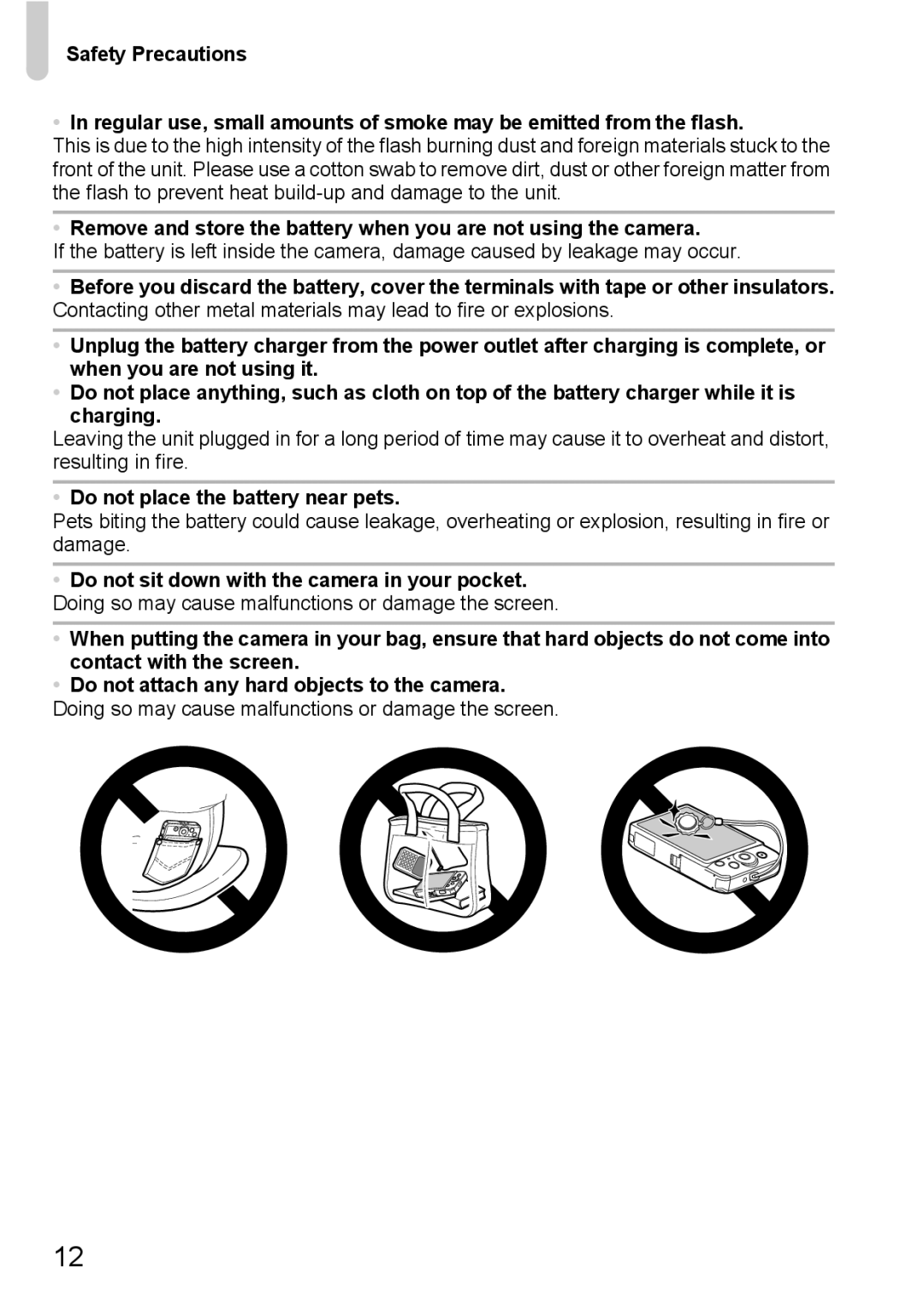 Canon 117 HS, 115 HS manual Do not place the battery near pets 