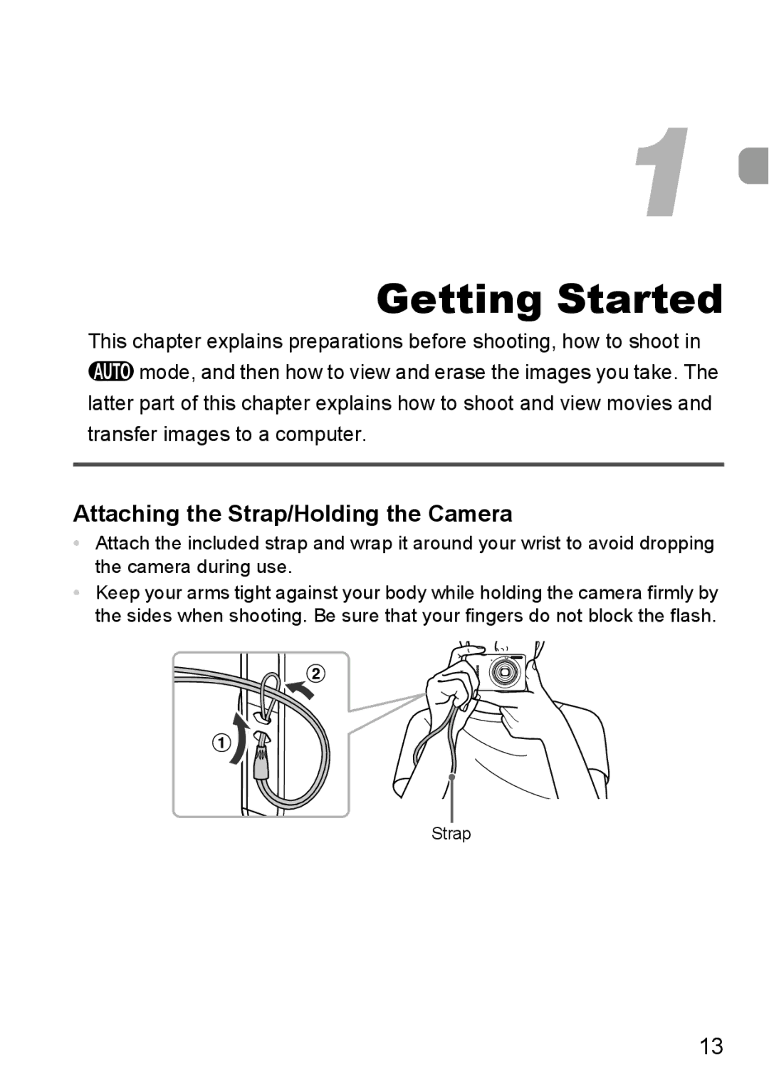 Canon 115 HS, 117 HS manual Getting Started, Attaching the Strap/Holding the Camera 