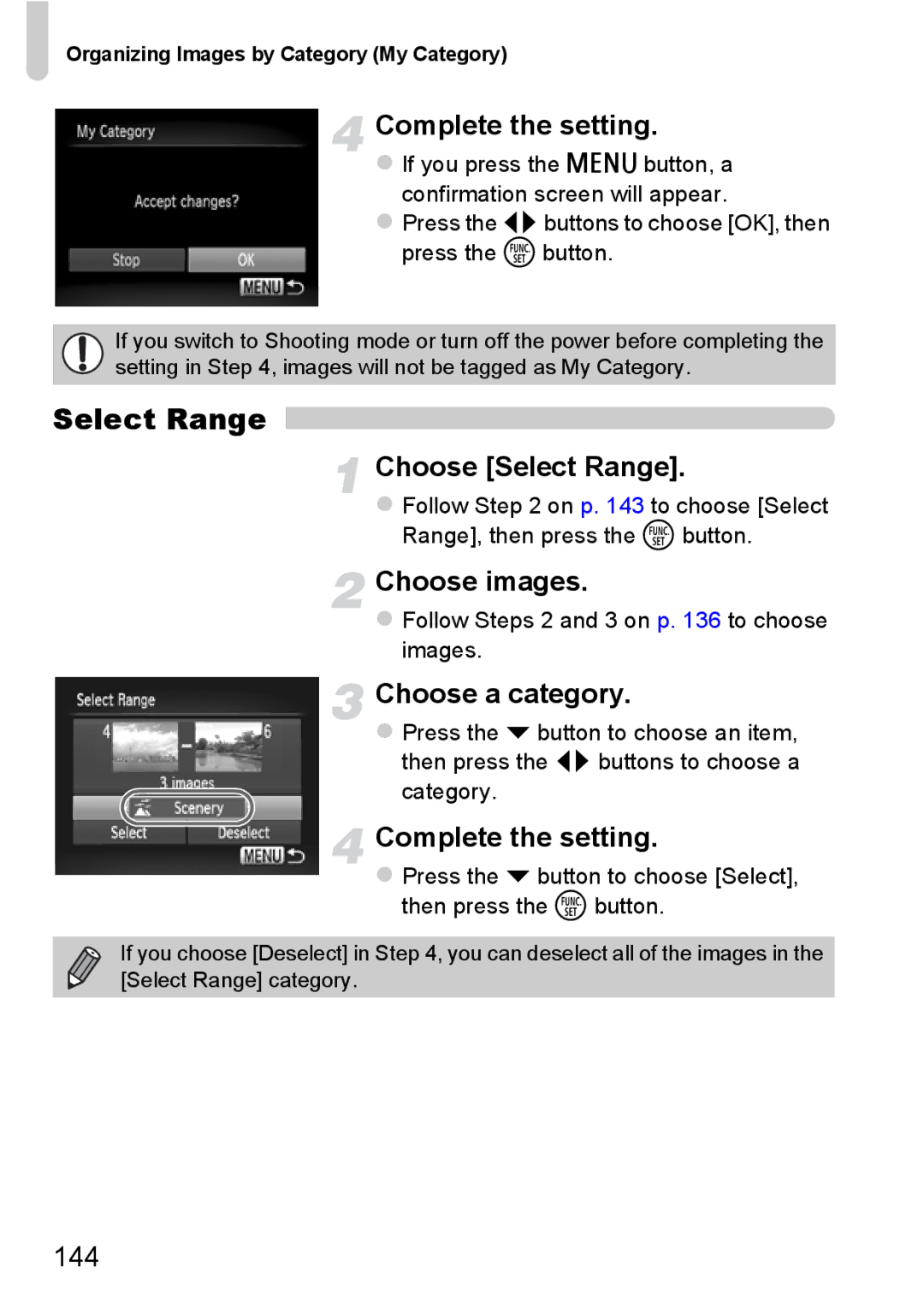 Canon 117 HS, 115 HS manual Select Range, 144 