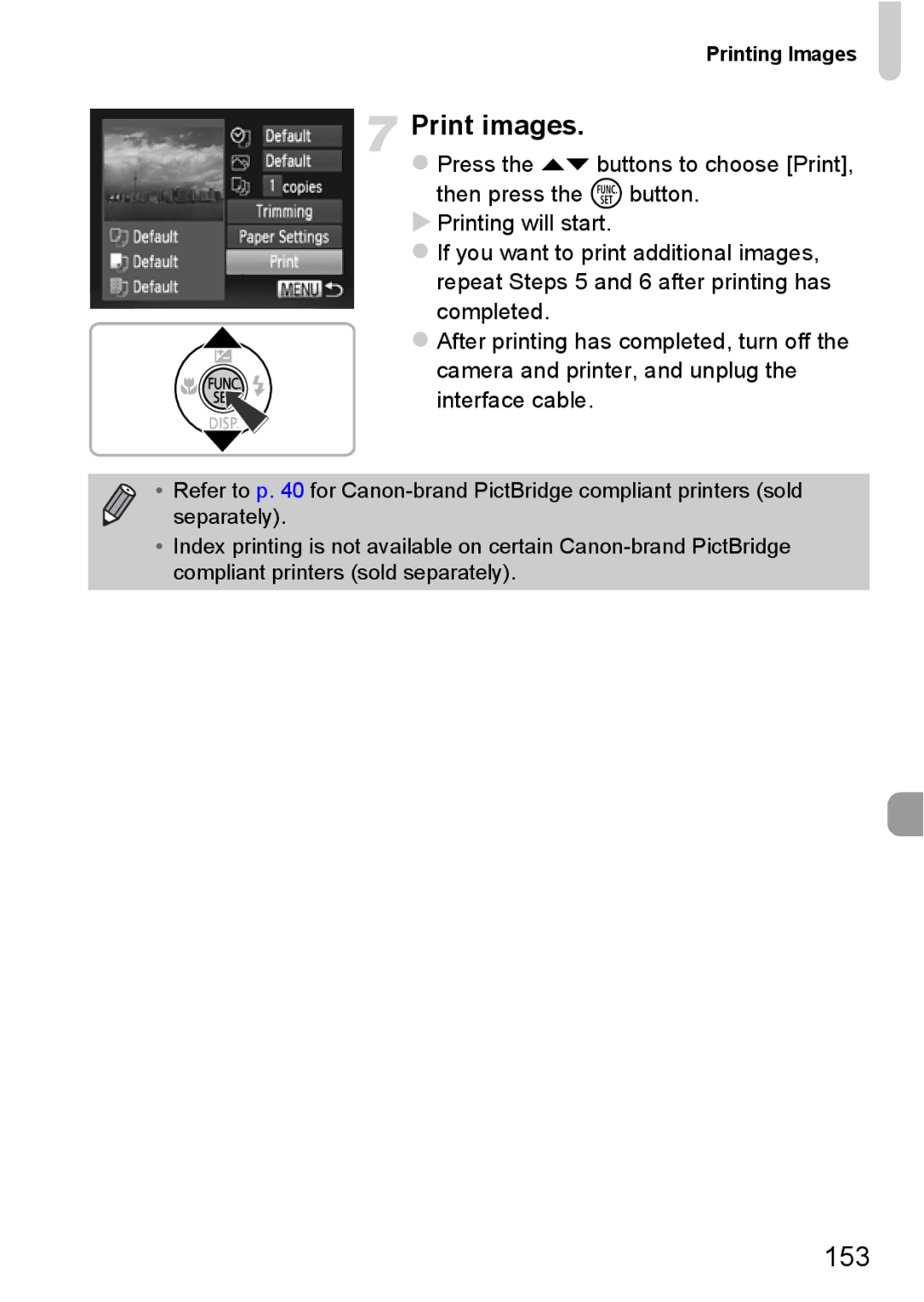 Canon 115 HS, 117 HS manual Print images, 153, Printing Images 