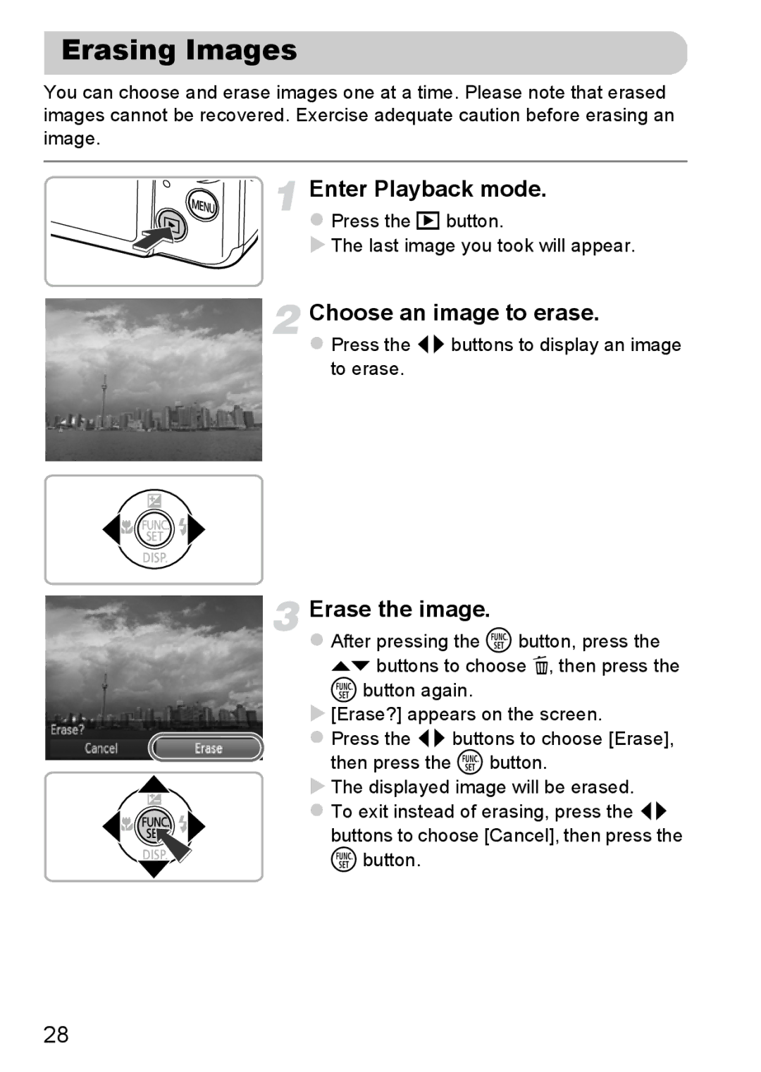 Canon 117 HS, 115 HS manual Erasing Images, Choose an image to erase, Erase the image 