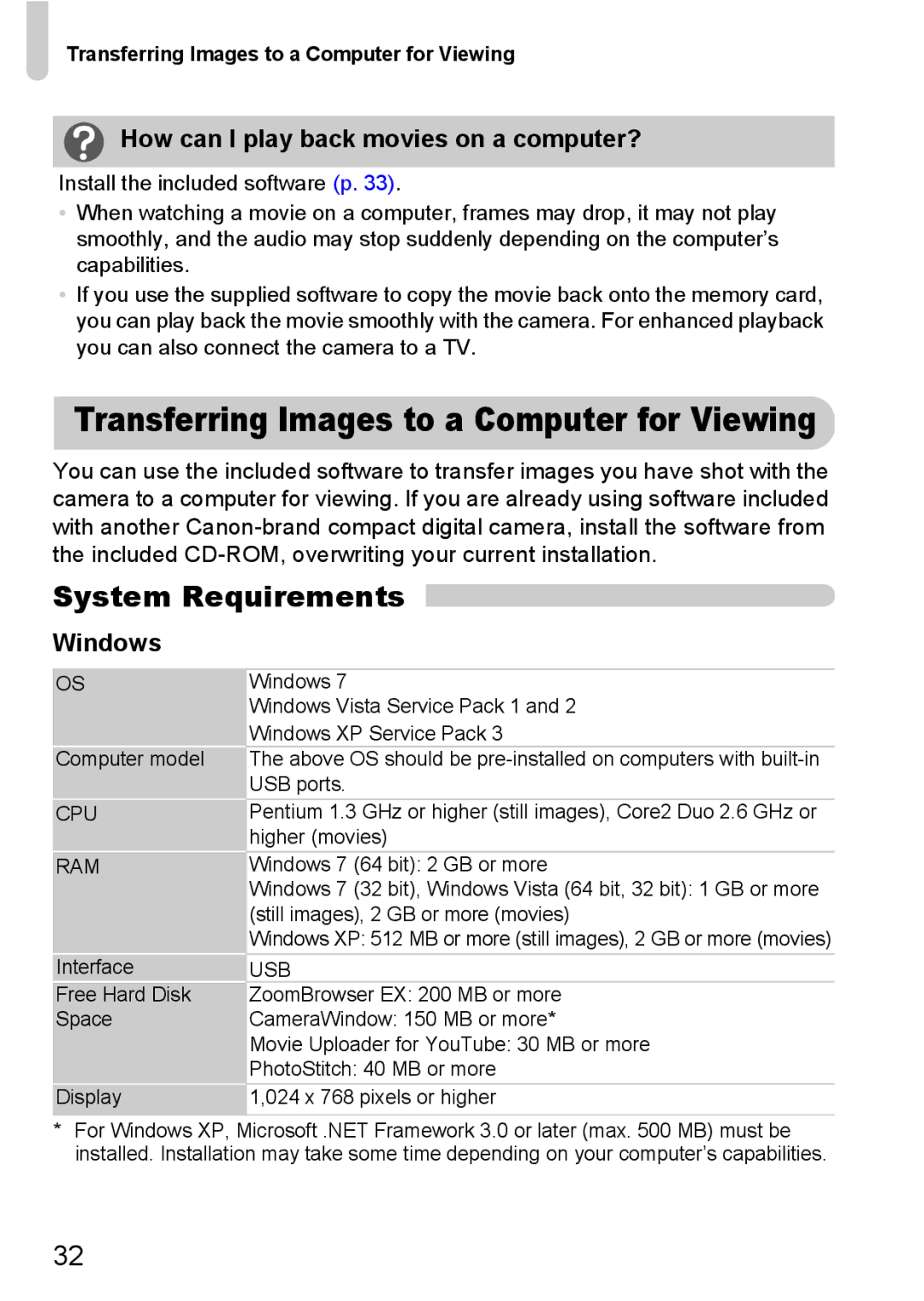 Canon 117 HS, 115 HS manual System Requirements, How can I play back movies on a computer?, Windows 