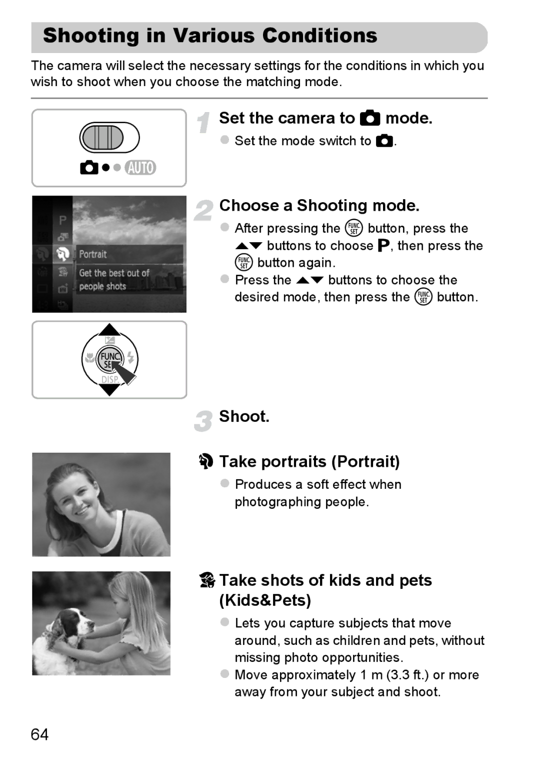 Canon 117 HS, 115 HS manual Shooting in Various Conditions, Set the camera to 4 mode, Choose a Shooting mode 