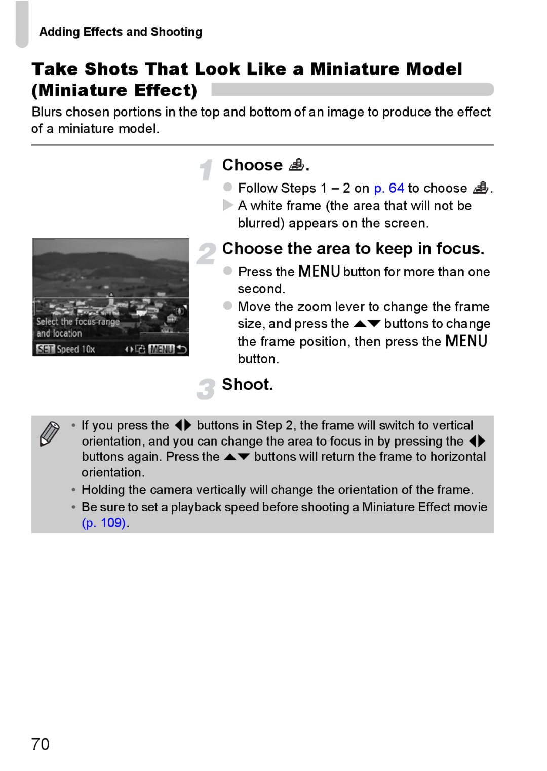 Canon 117 HS, 115 HS manual Choose the area to keep in focus, Blurred appears on the screen 