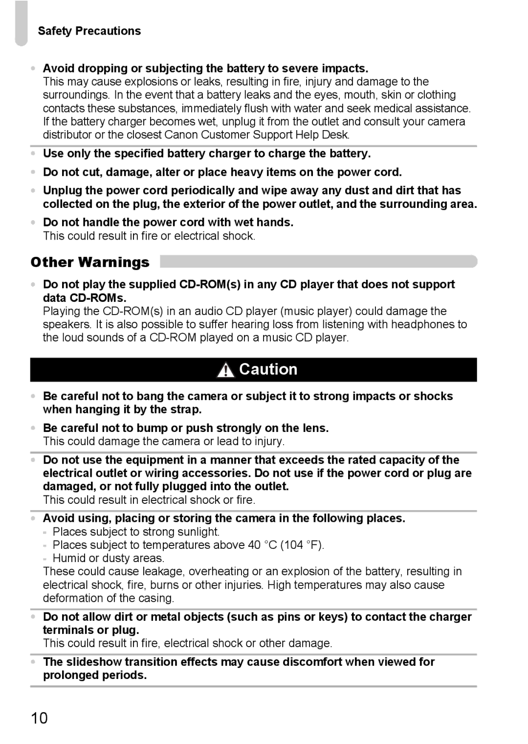 Canon 120 IS manual Other Warnings 