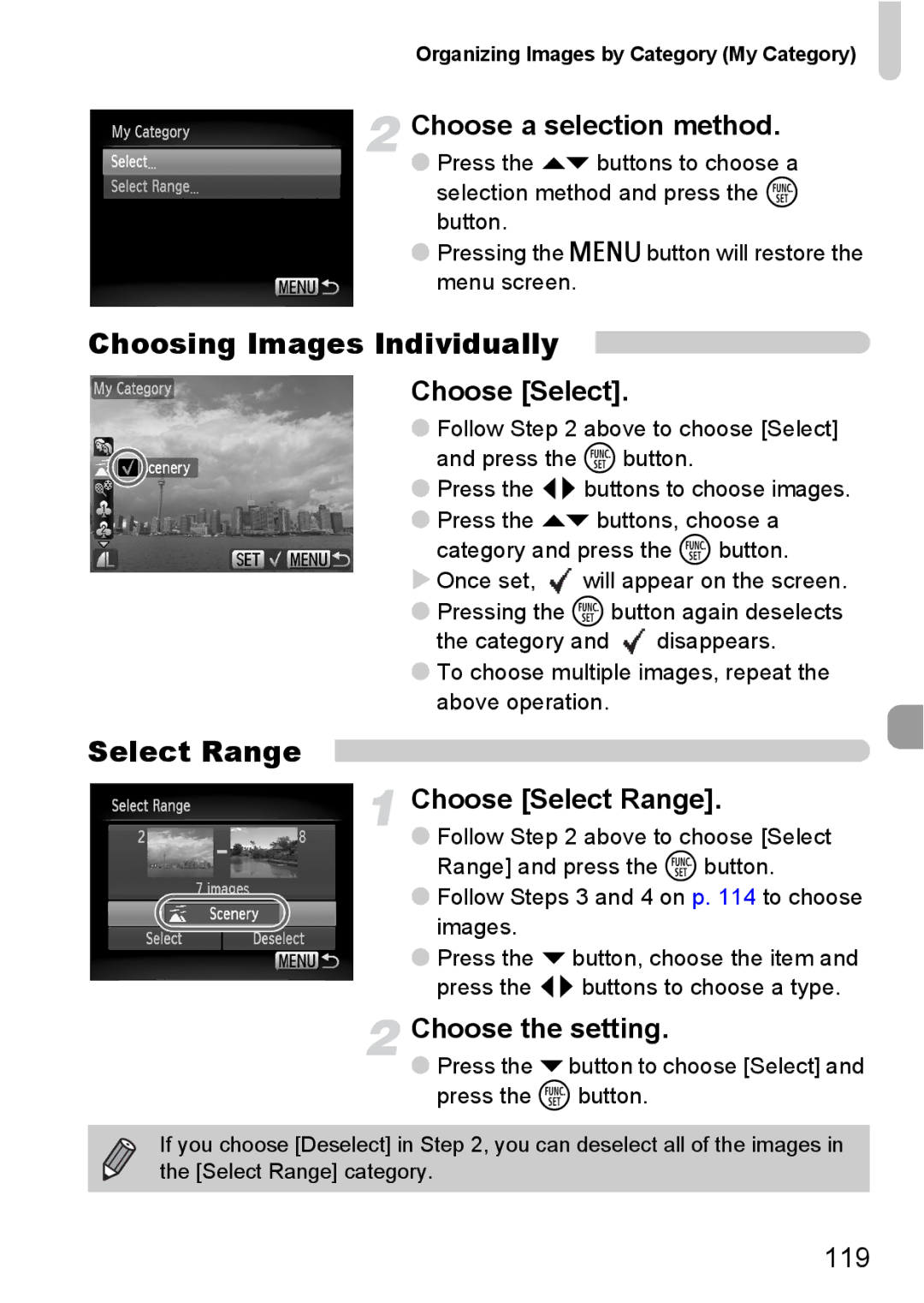 Canon 120 IS manual Choose the setting, Organizing Images by Category My Category 