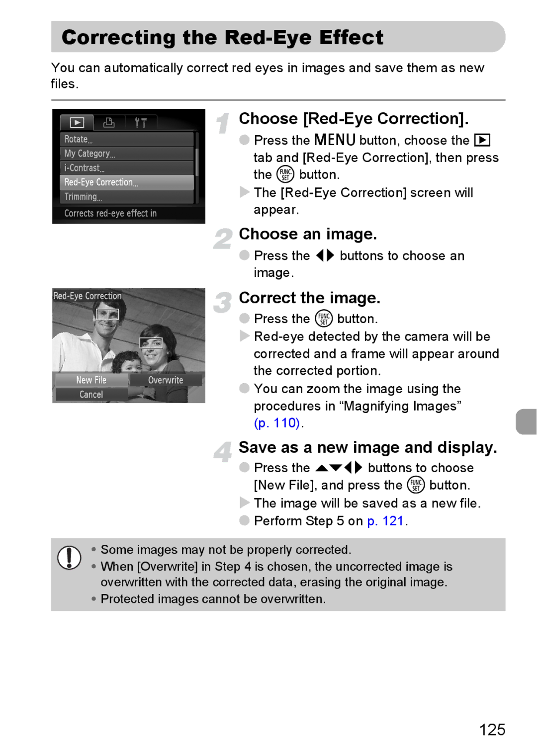 Canon 120 IS manual Correcting the Red-Eye Effect, Choose Red-Eye Correction, Correct the image 