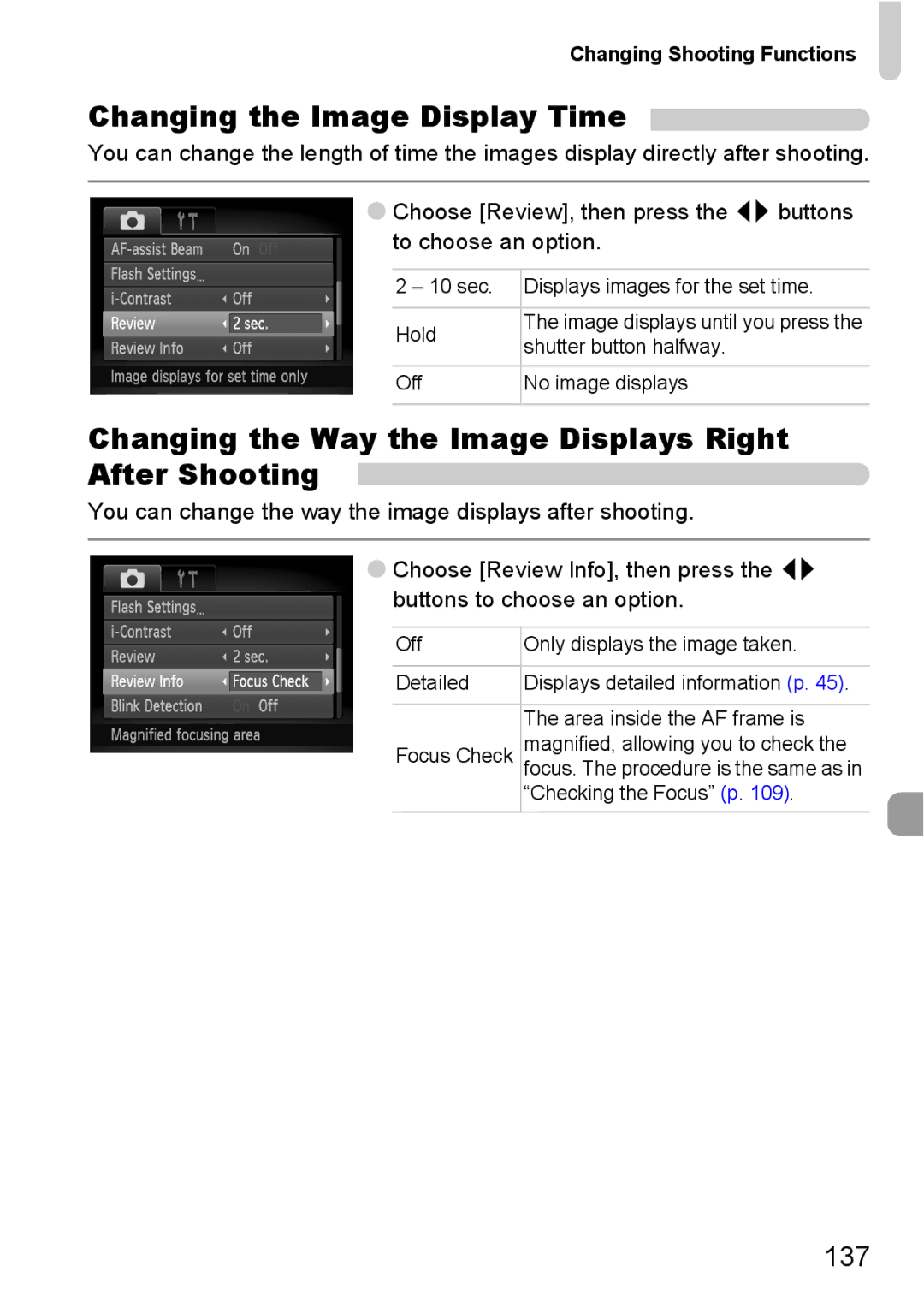 Canon 120 IS manual Changing the Image Display Time, Changing the Way the Image Displays Right After Shooting 