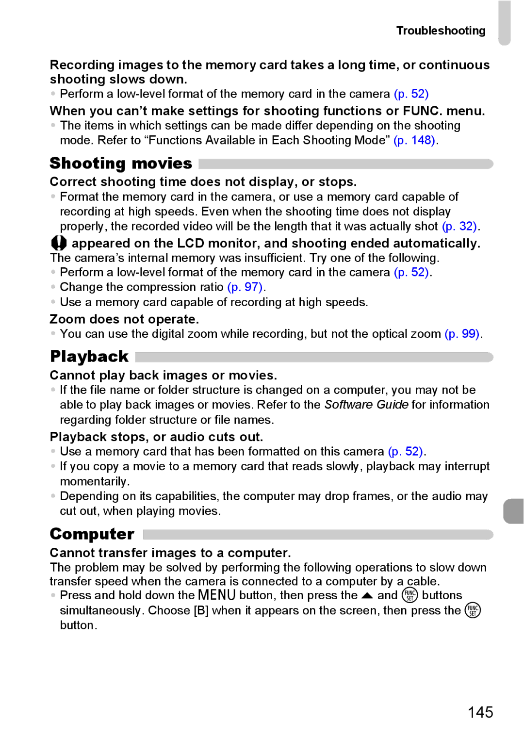 Canon 120 IS manual Shooting movies, Playback, Computer 