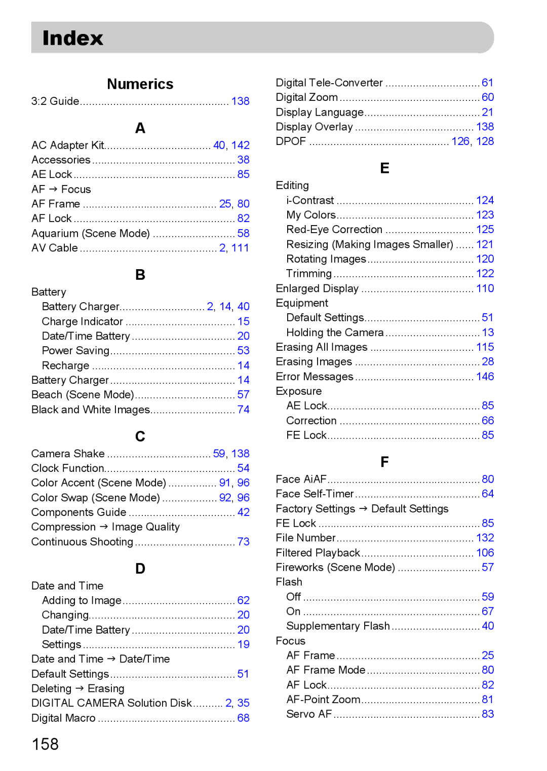 Canon 120 IS manual Index 